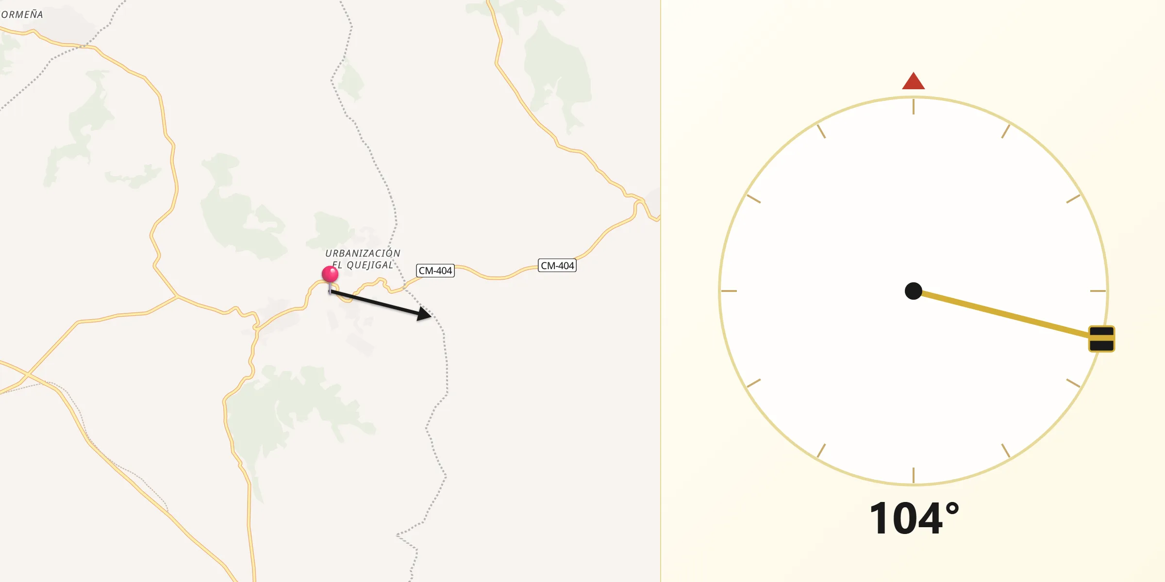 Dirección de la Qibla desde Brea de Tajo