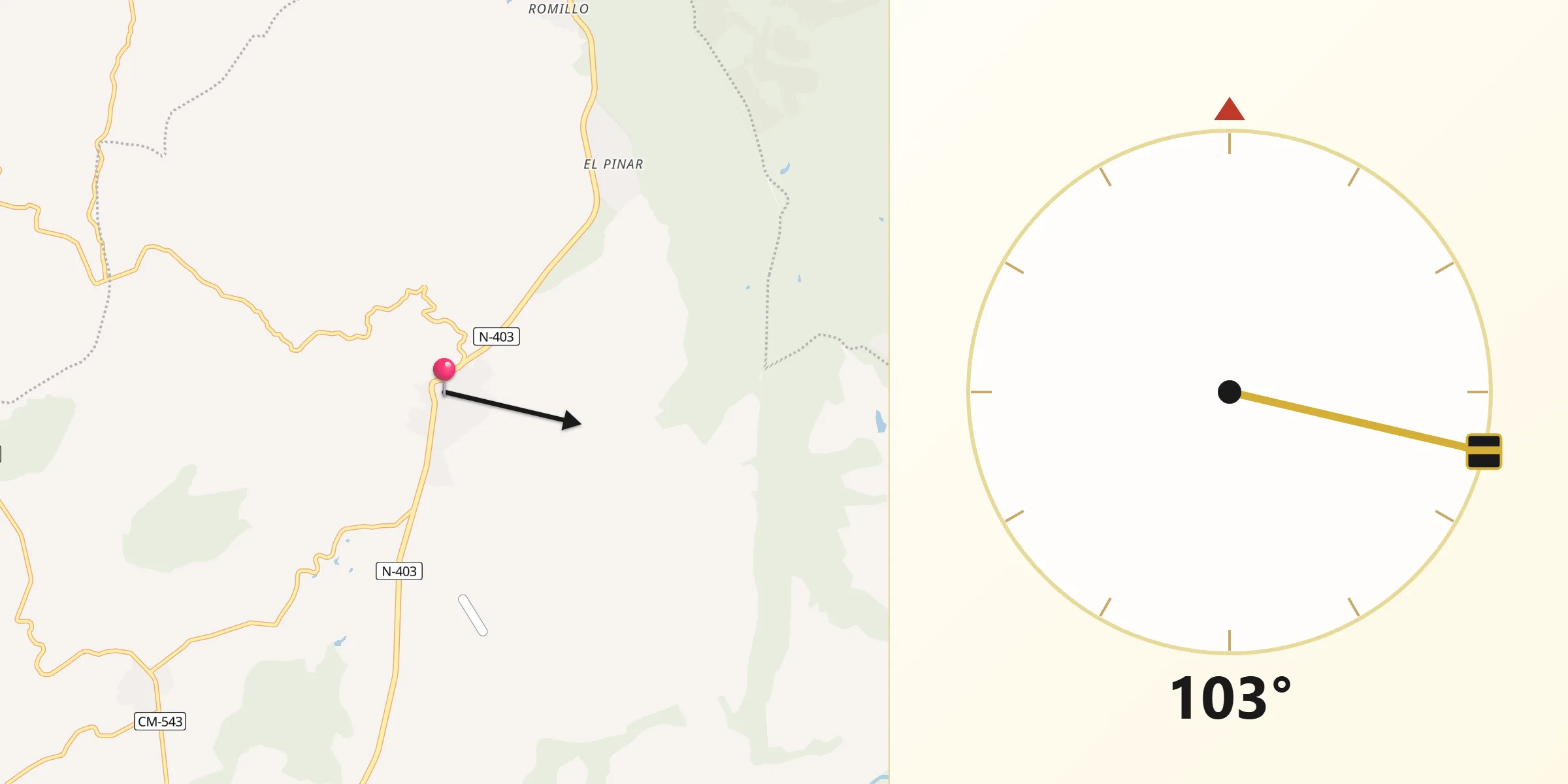 Dirección de la Qibla desde Almorox