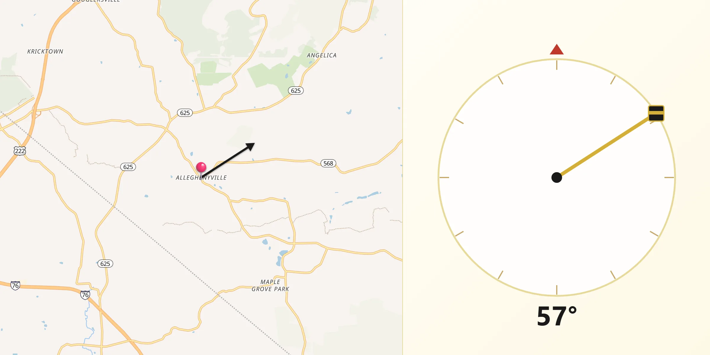 Qibla Direction from Alleghenyville