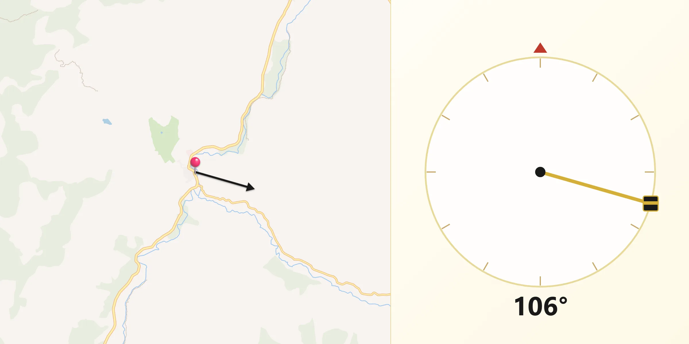 Dirección de la Qibla desde Villel