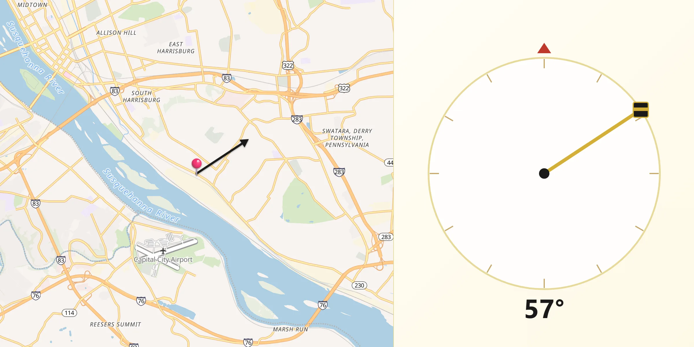 Qibla Direction from Steelton