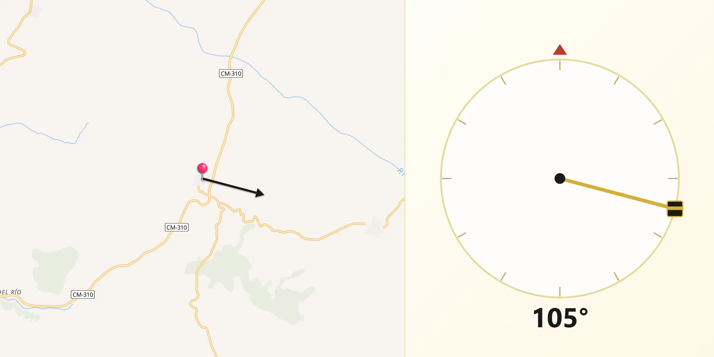 Dirección de la Qibla desde La Peraleja