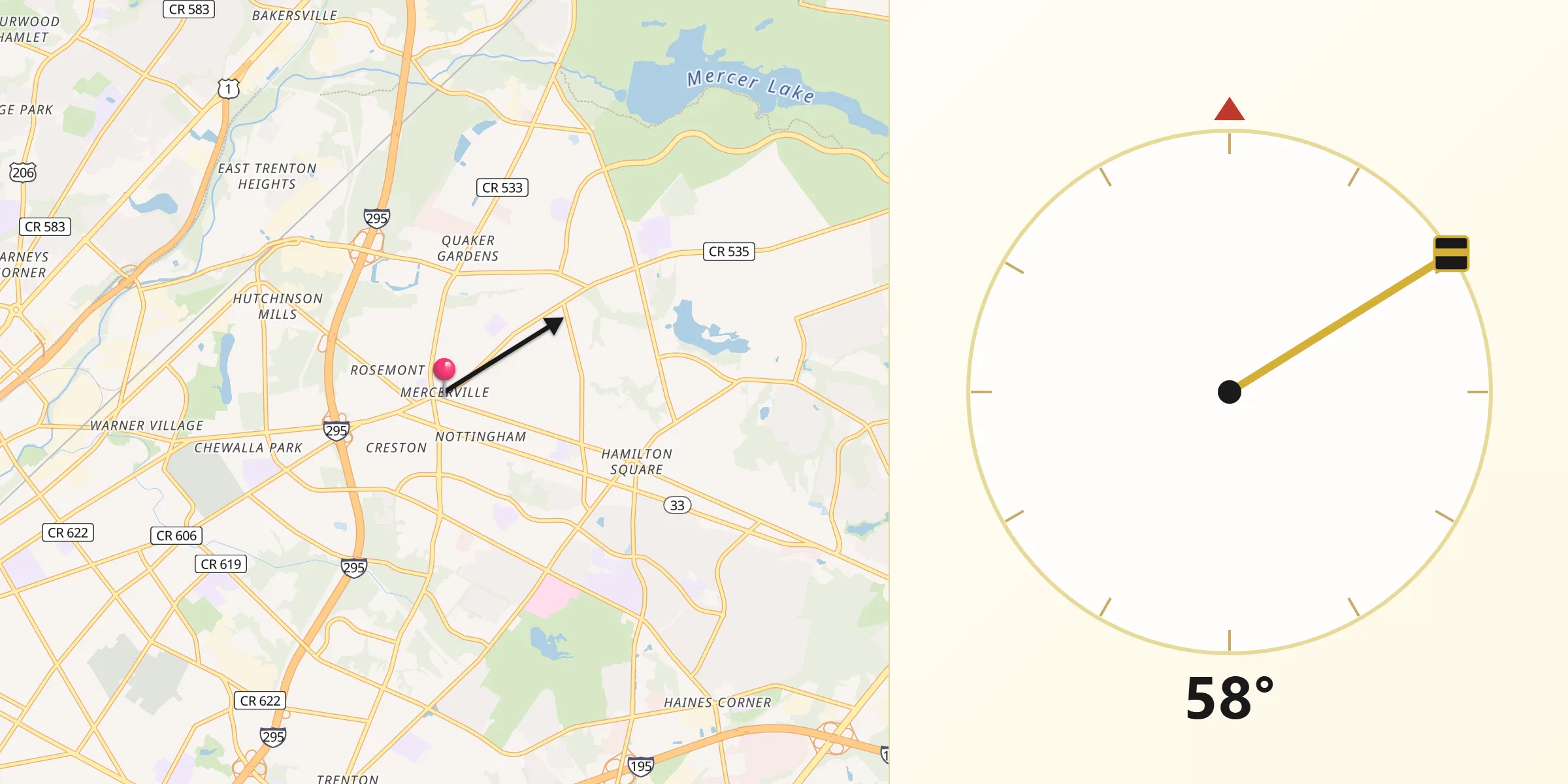 Qibla Direction from Mercerville