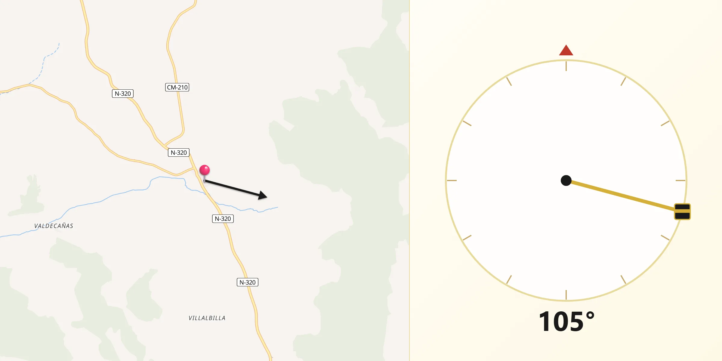 Dirección de la Qibla desde Villar de Domingo García