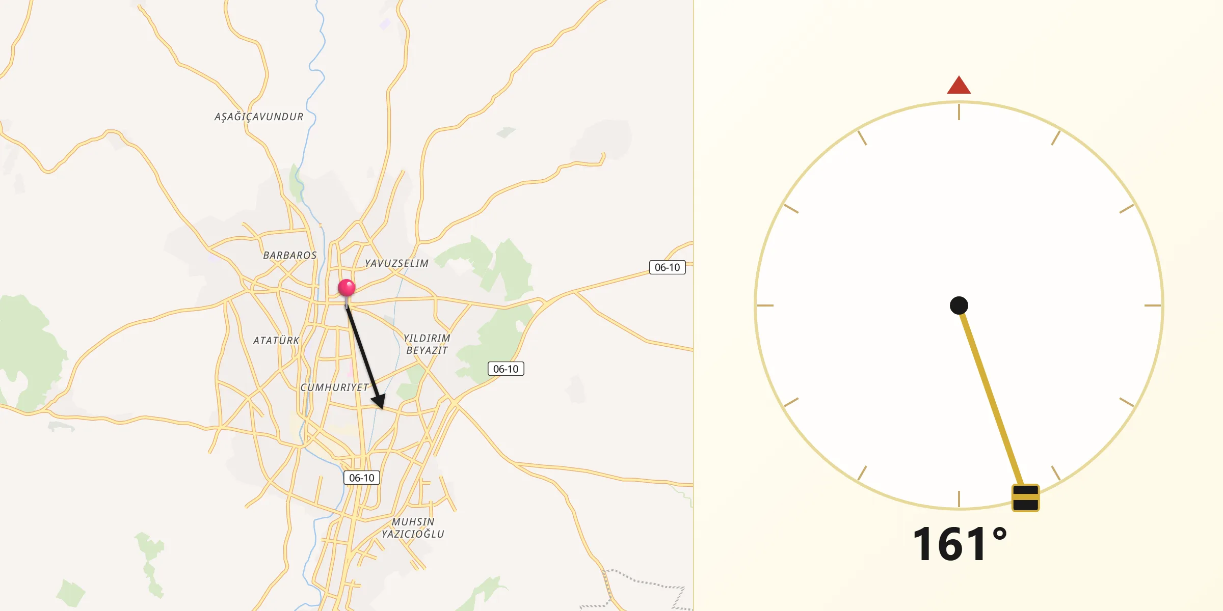 Qibla Direction from Çubuk