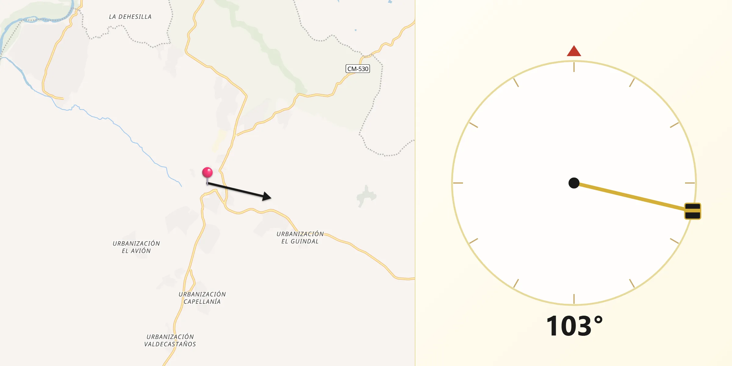 Dirección de la Qibla desde Méntrida