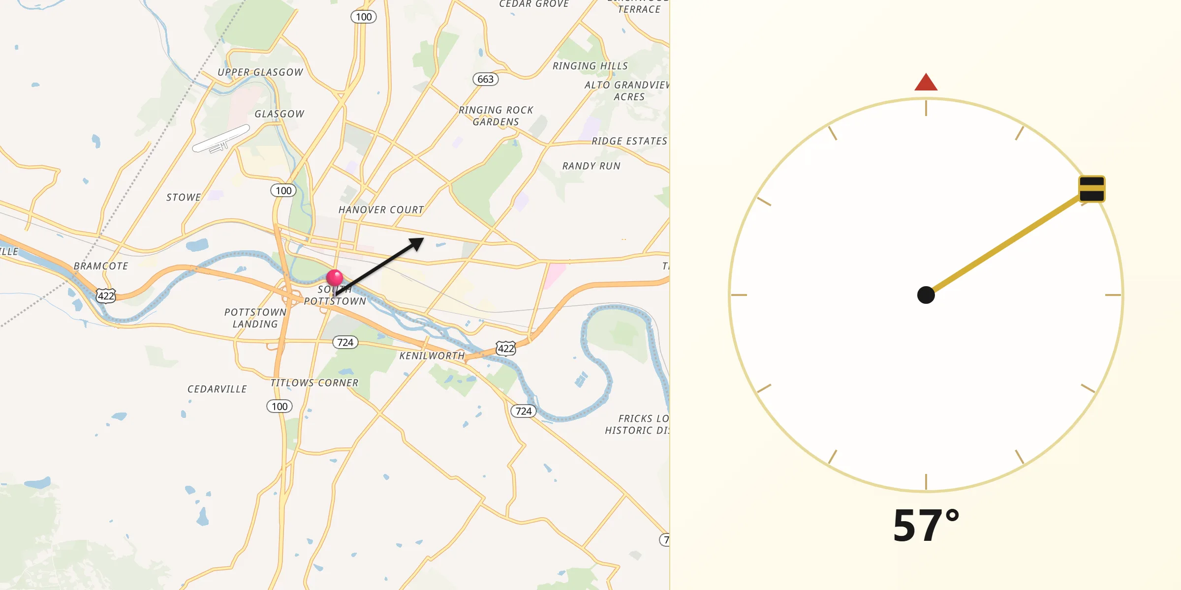 Qibla Direction from South Pottstown