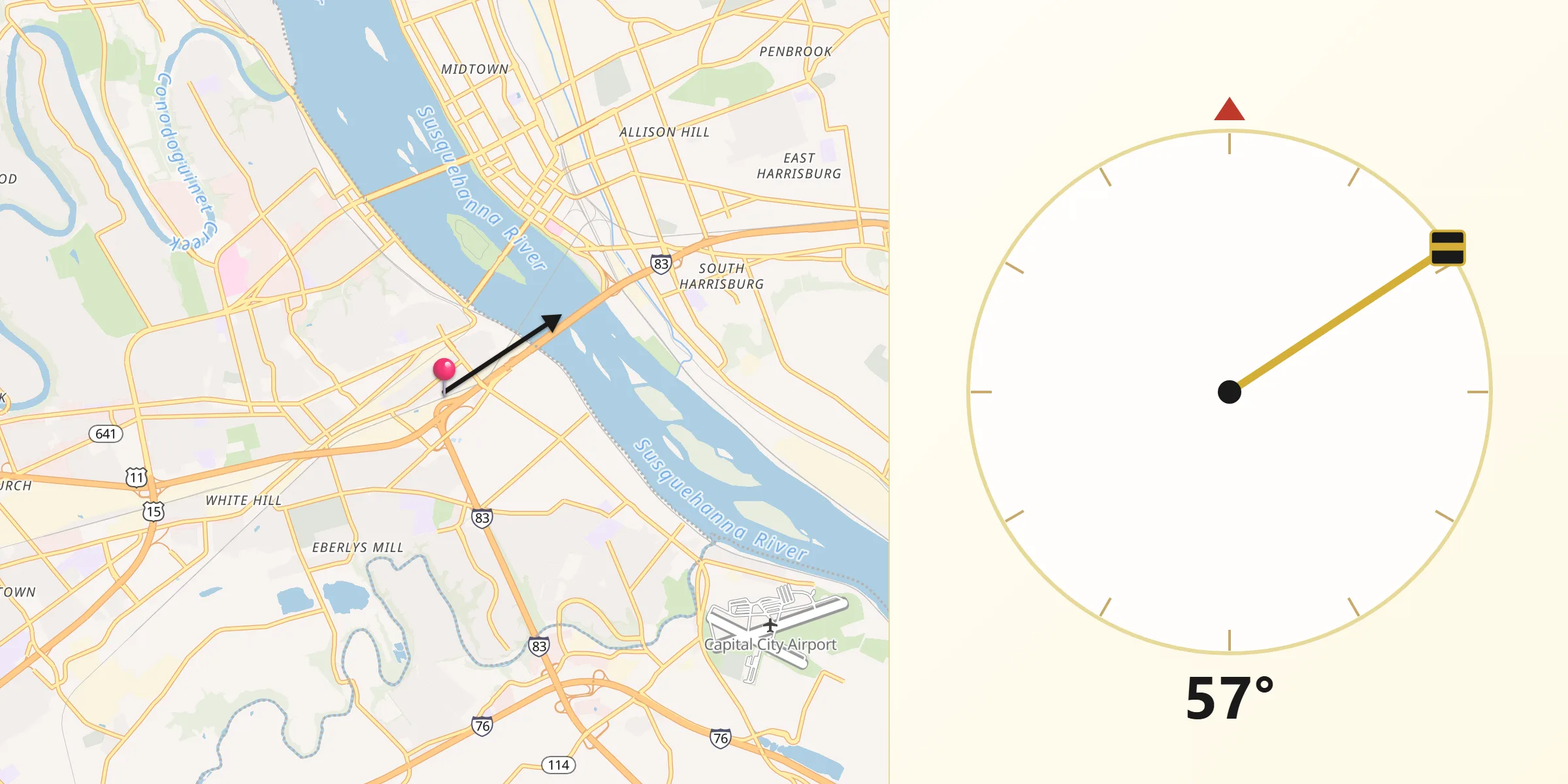 Qibla Direction from Lemoyne
