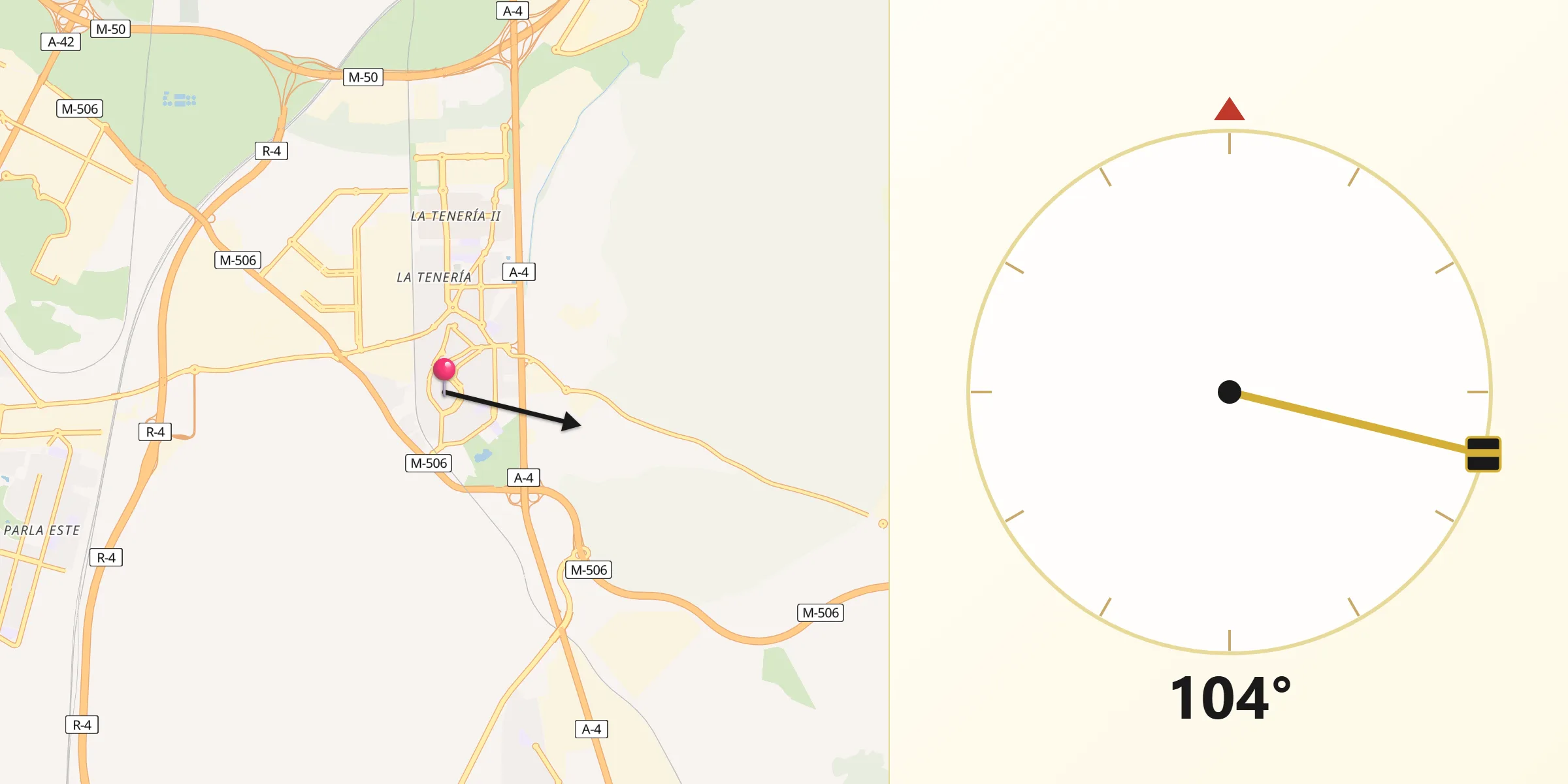 Dirección de la Qibla desde Pinto