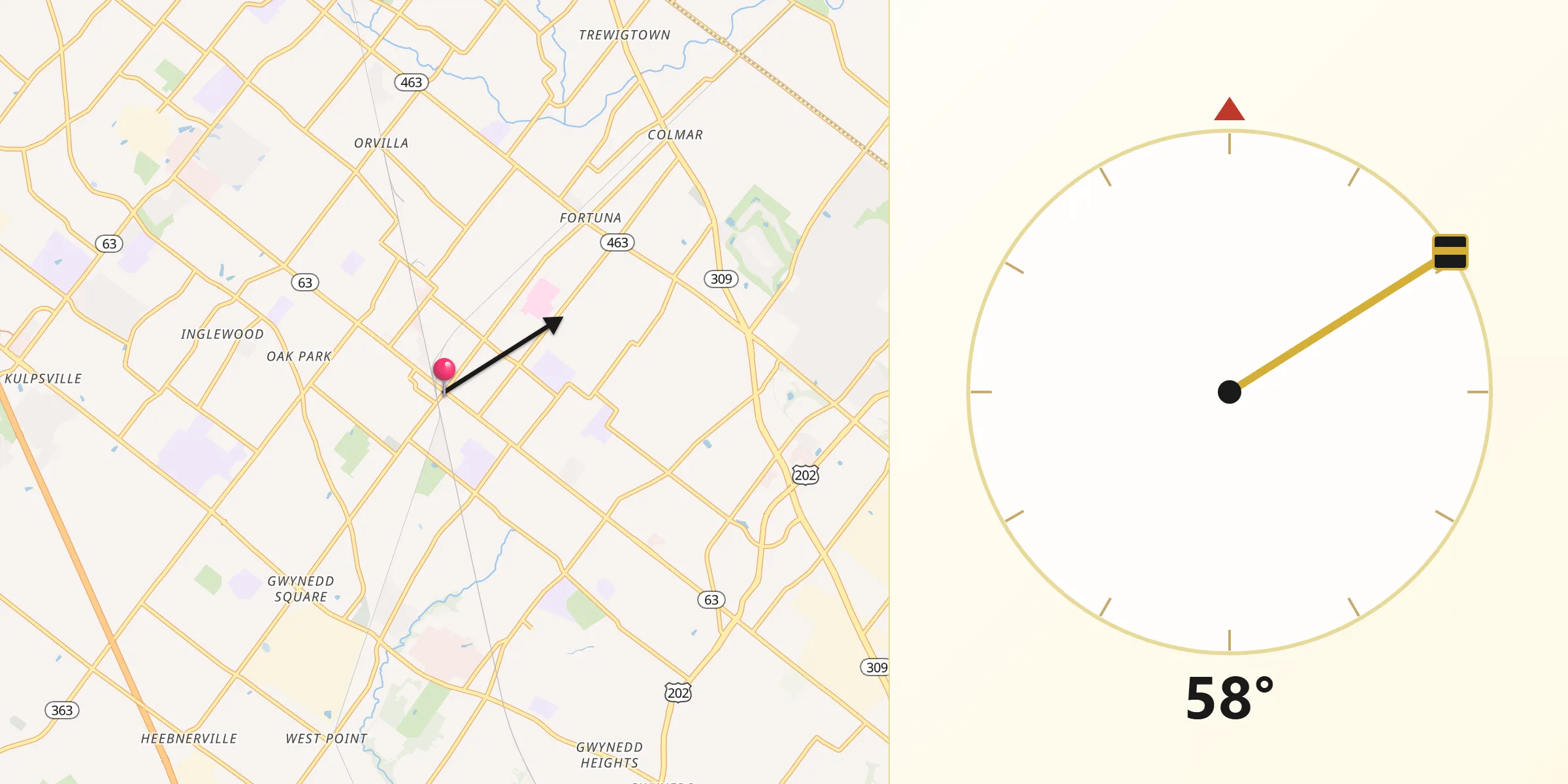 Qibla Direction from Lansdale
