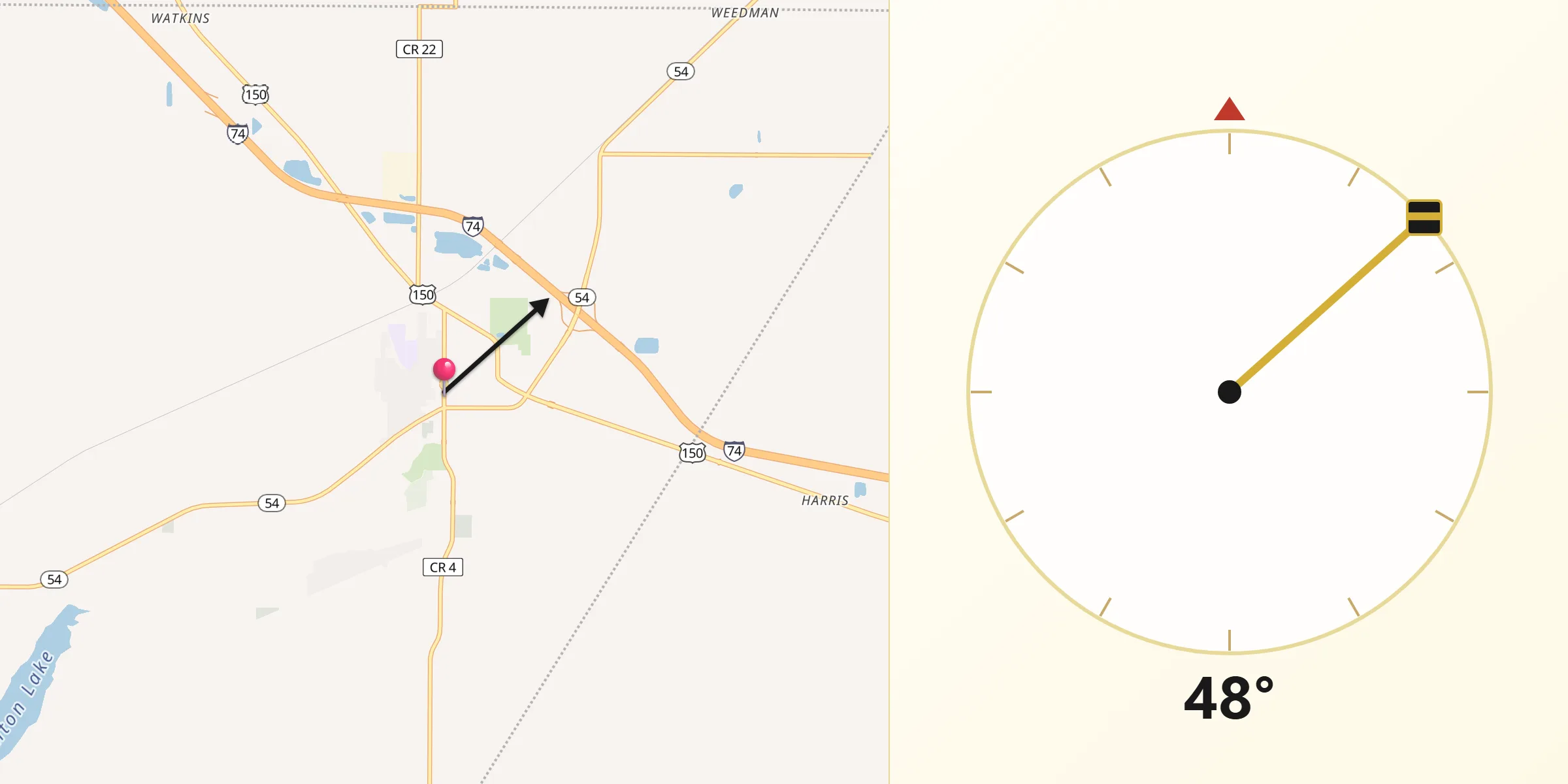 Qibla Direction from Farmer City