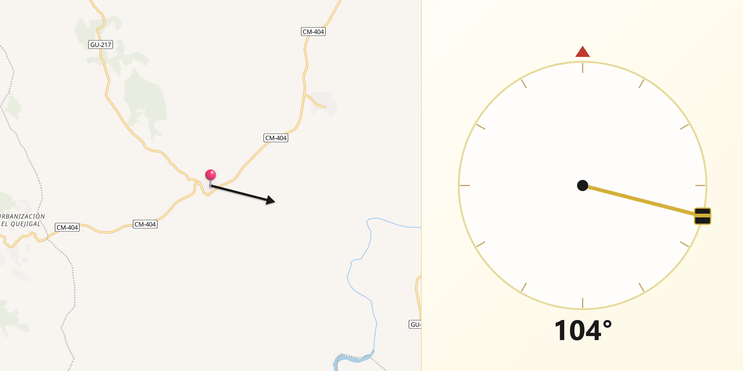 Dirección de la Qibla desde Driebes
