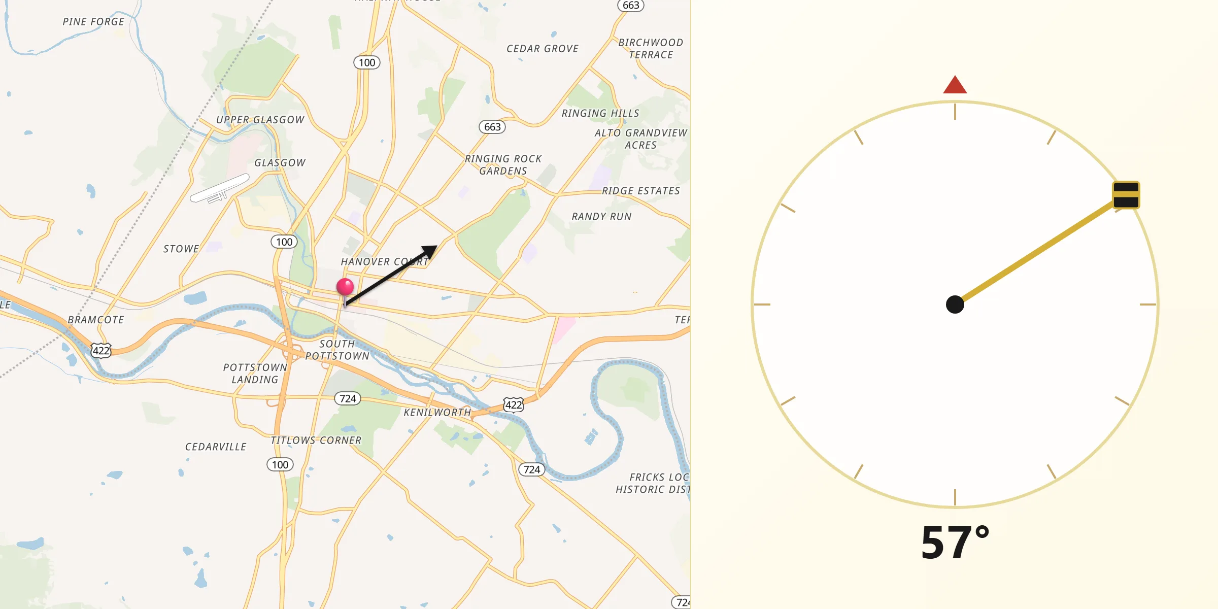 Qibla Direction from Pottstown
