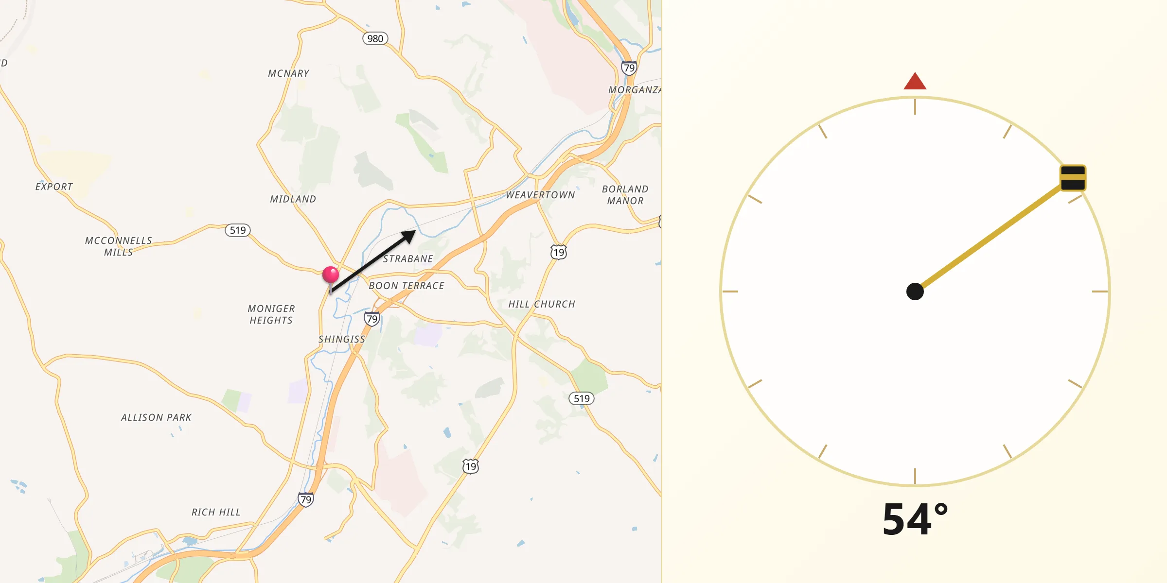Qibla Richting vanaf Houston