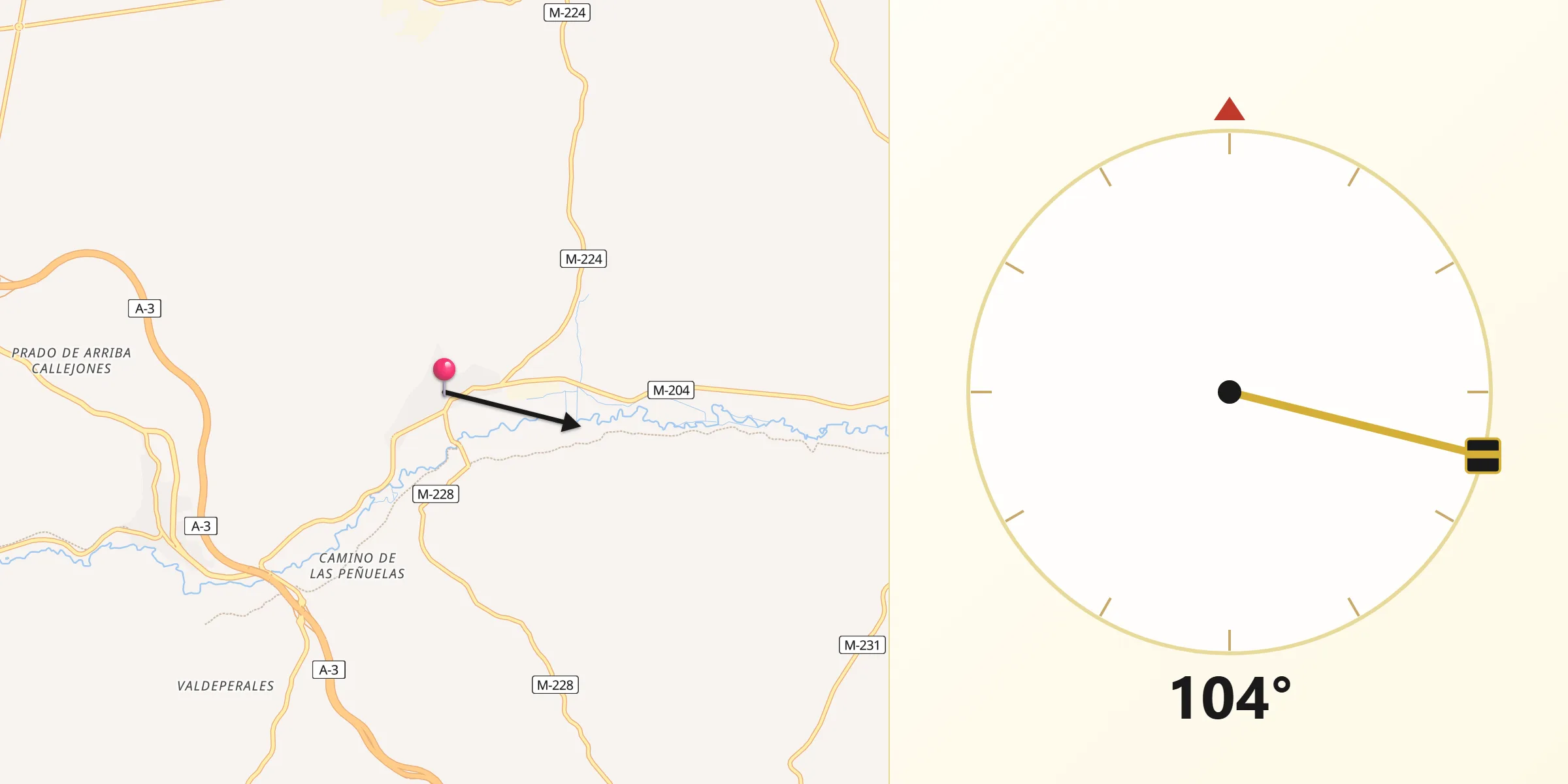 Dirección de la Qibla desde Tielmes
