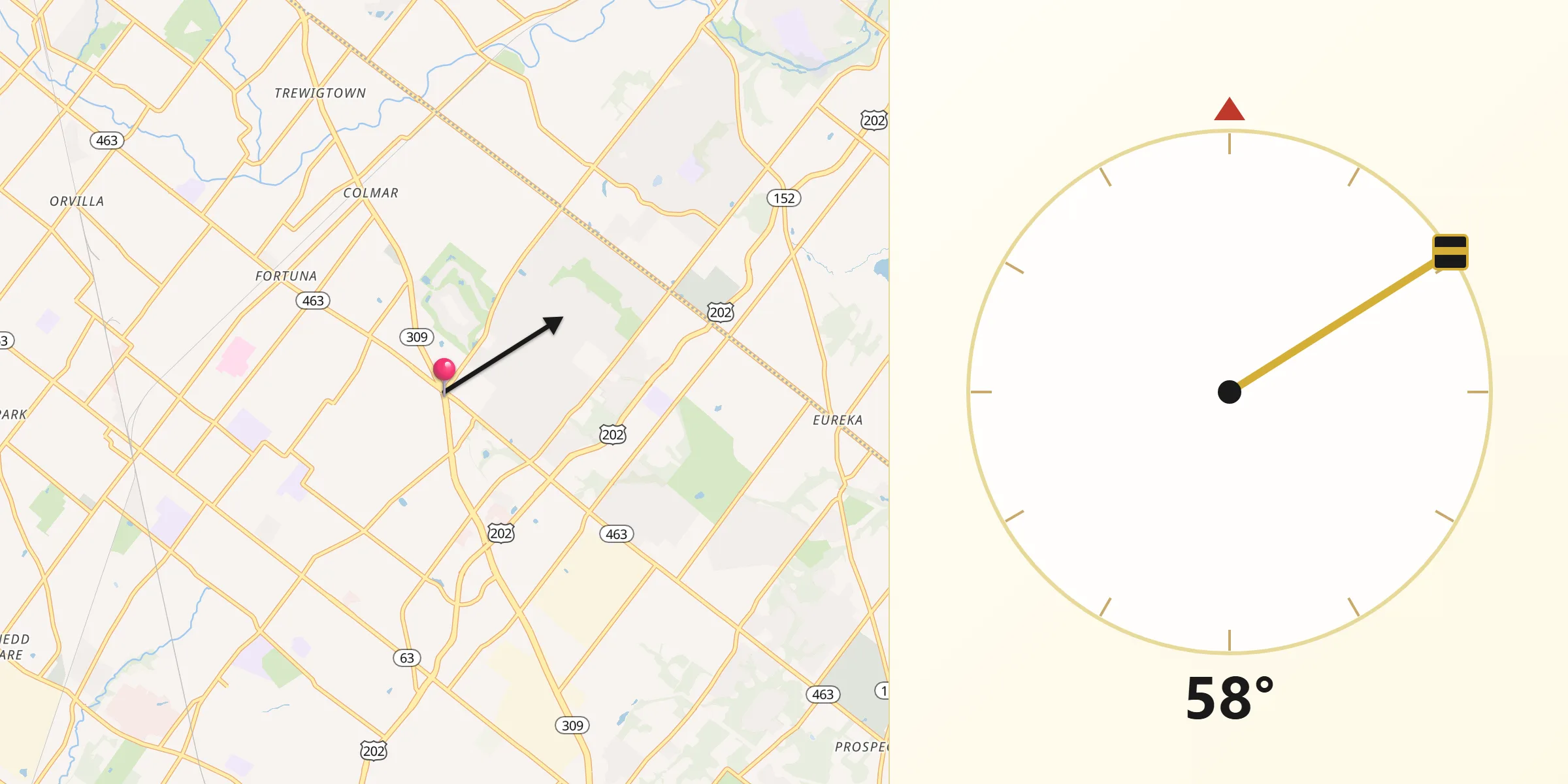 Qibla Direction from Montgomeryville