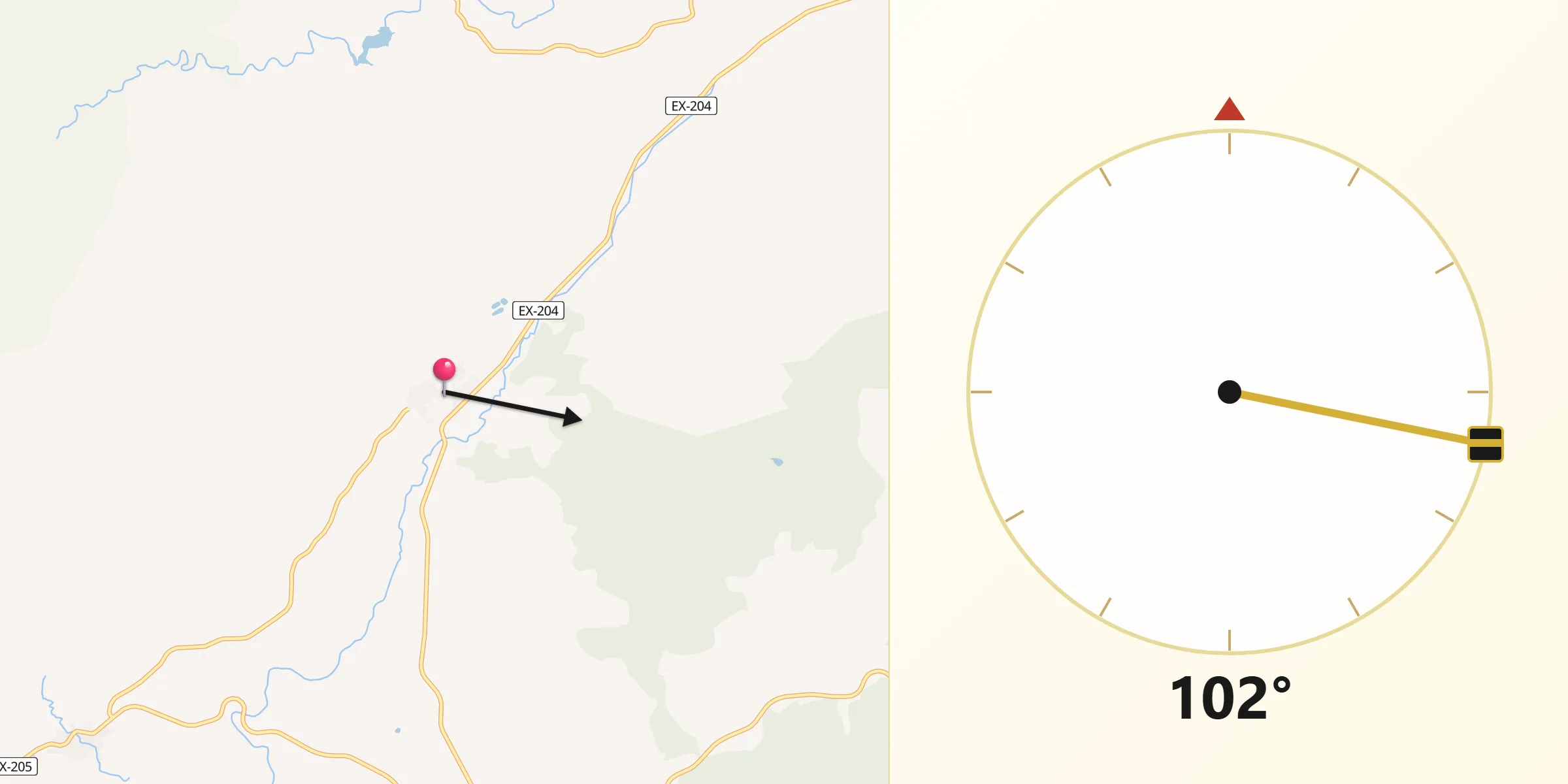 Dirección de la Qibla desde Torrecilla de los Ángeles