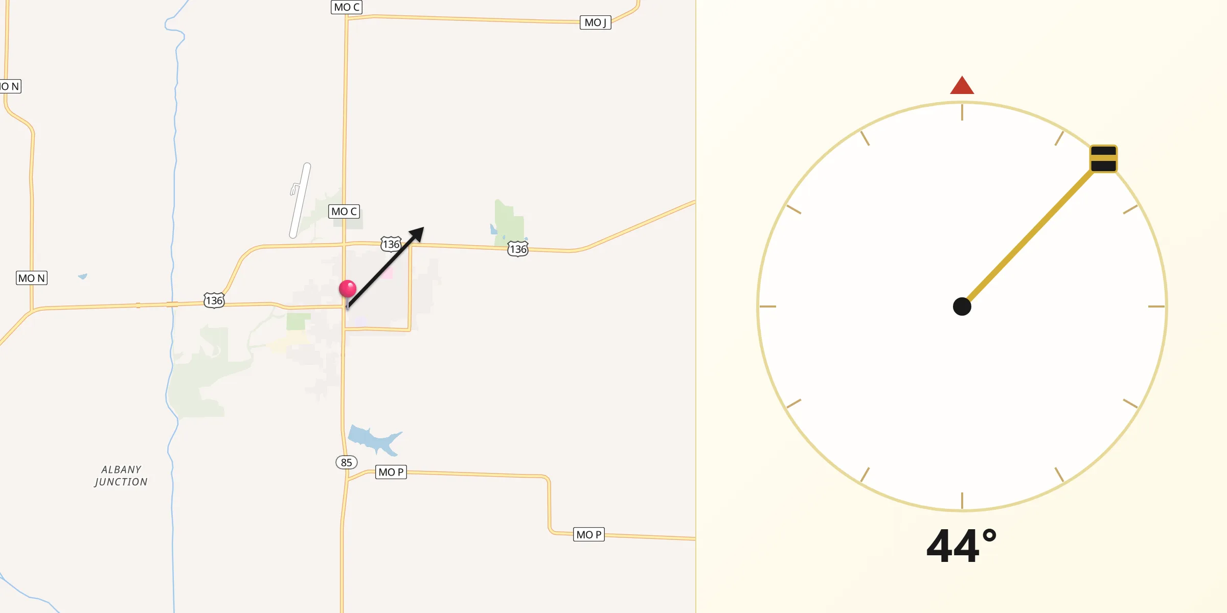 Dirección de la Qibla desde Albany