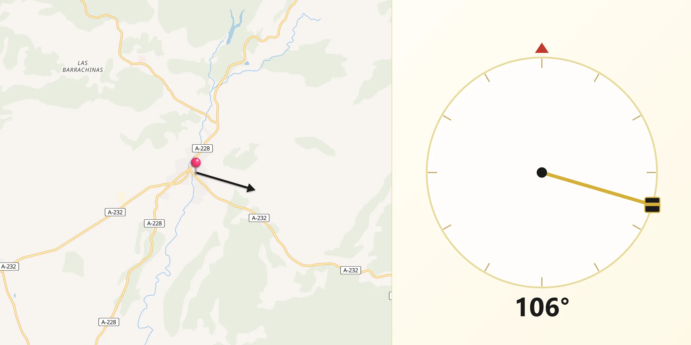 Dirección de la Qibla desde Mora de Rubielos