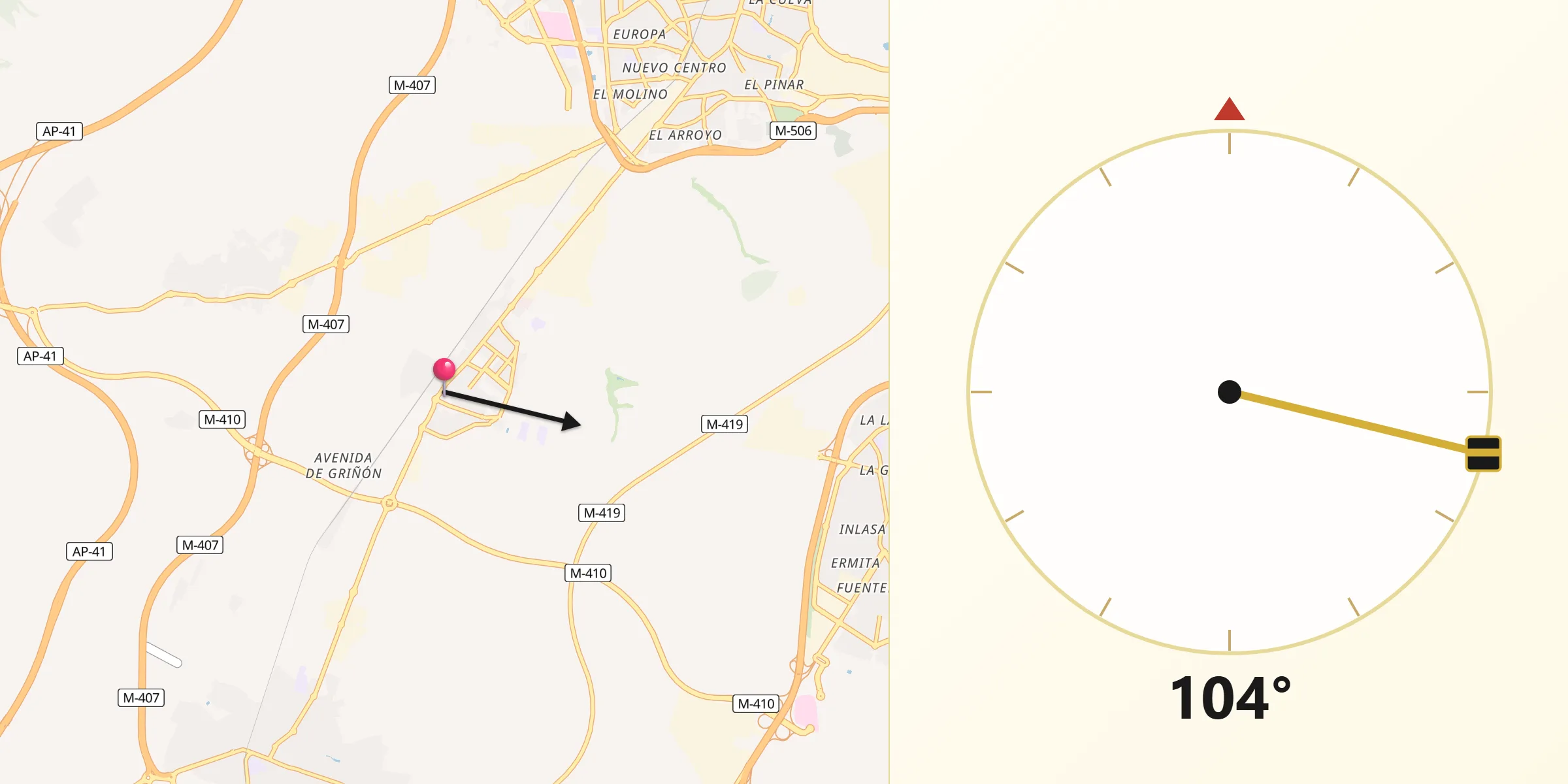 Dirección de la Qibla desde Humanes de Madrid