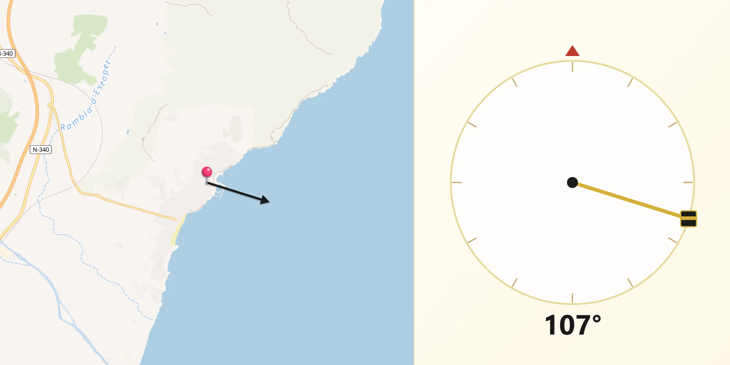 Dirección de la Qibla desde Alcocéber