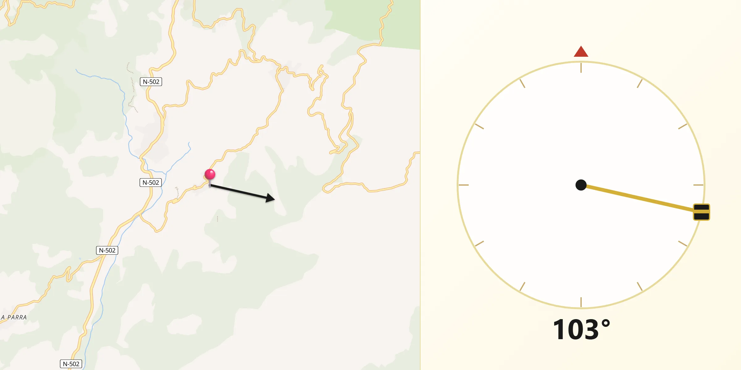 Dirección de la Qibla desde Santa Cruz del Valle