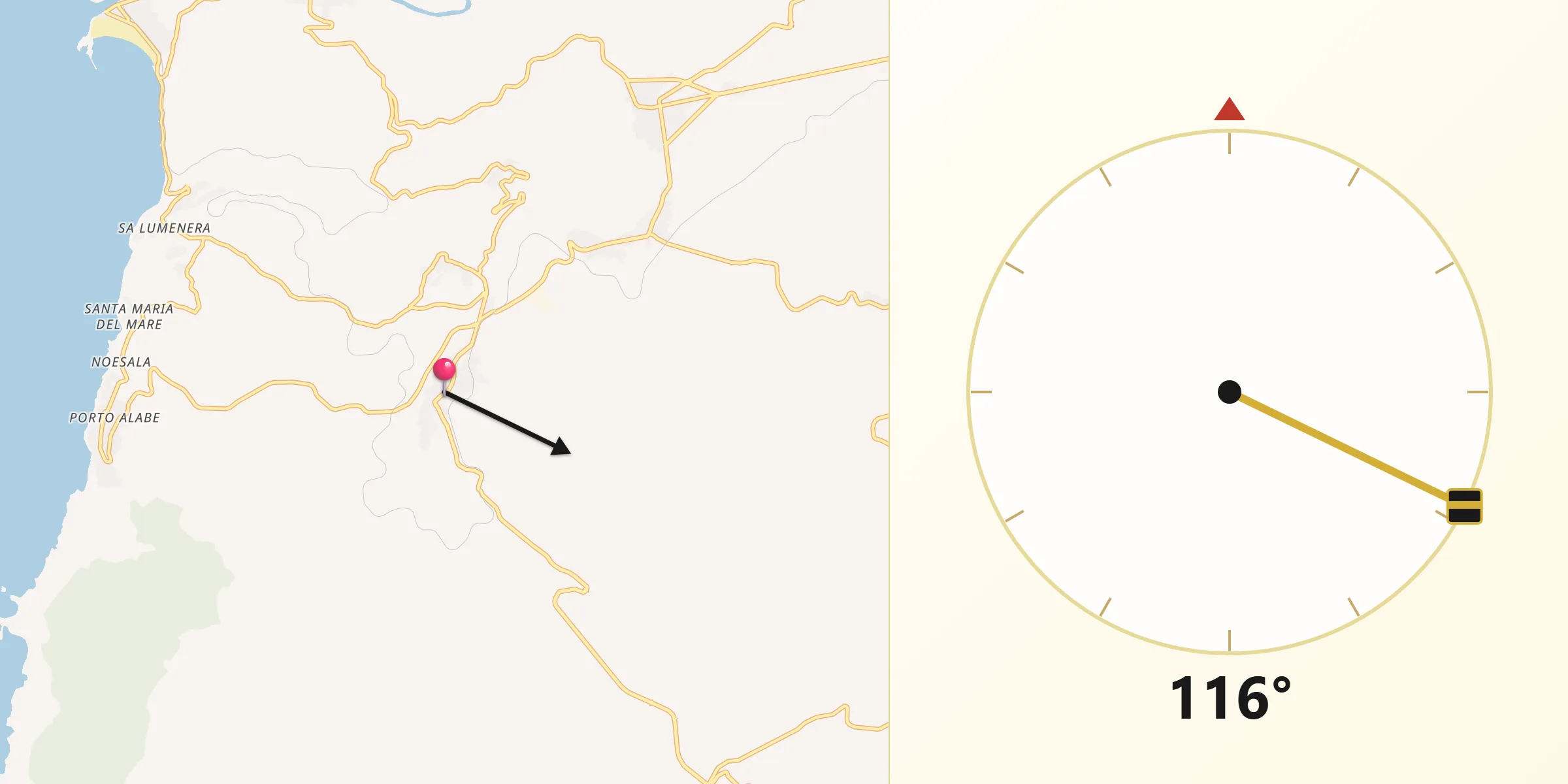 Direzione della Qibla da Tresnuraghes