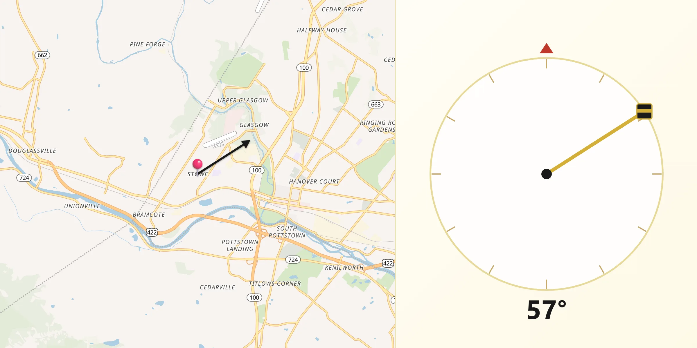 Qibla Direction from Stowe