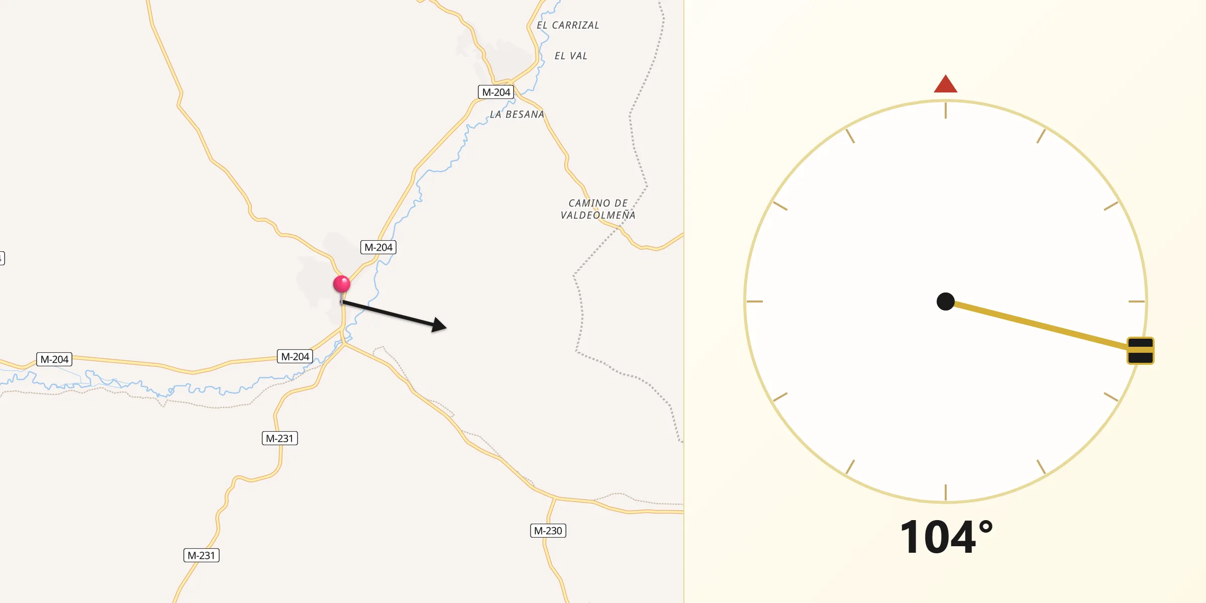 Dirección de la Qibla desde Carabaña