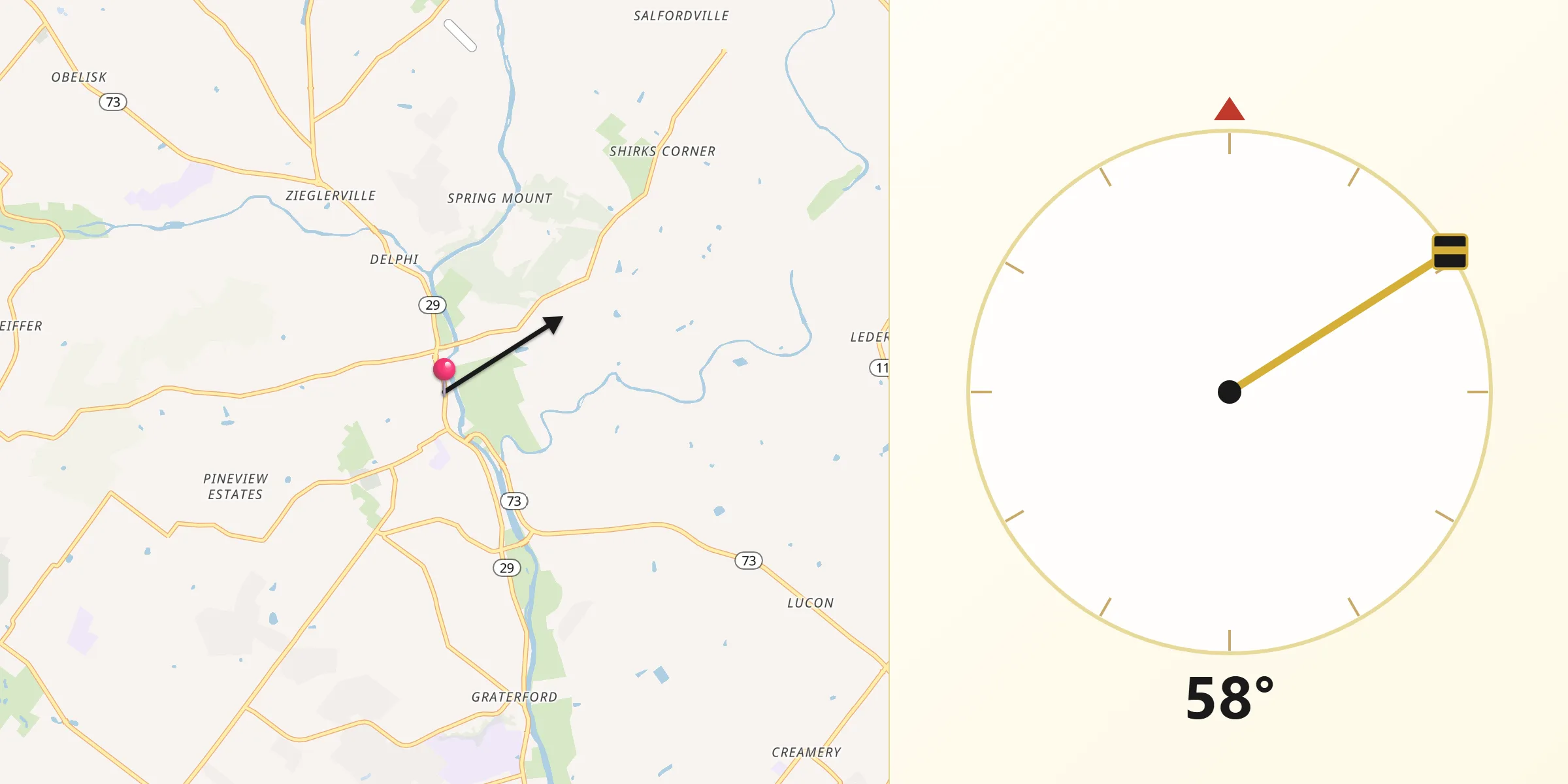 Qibla Direction from Schwenksville