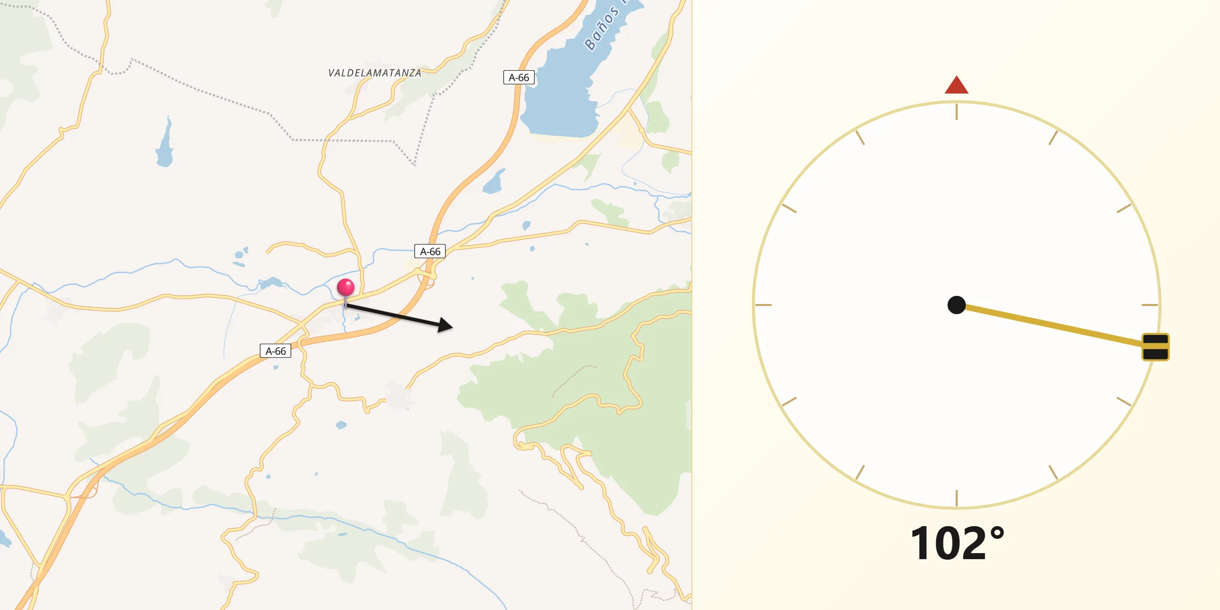 Dirección de la Qibla desde Aldeanueva del Camino