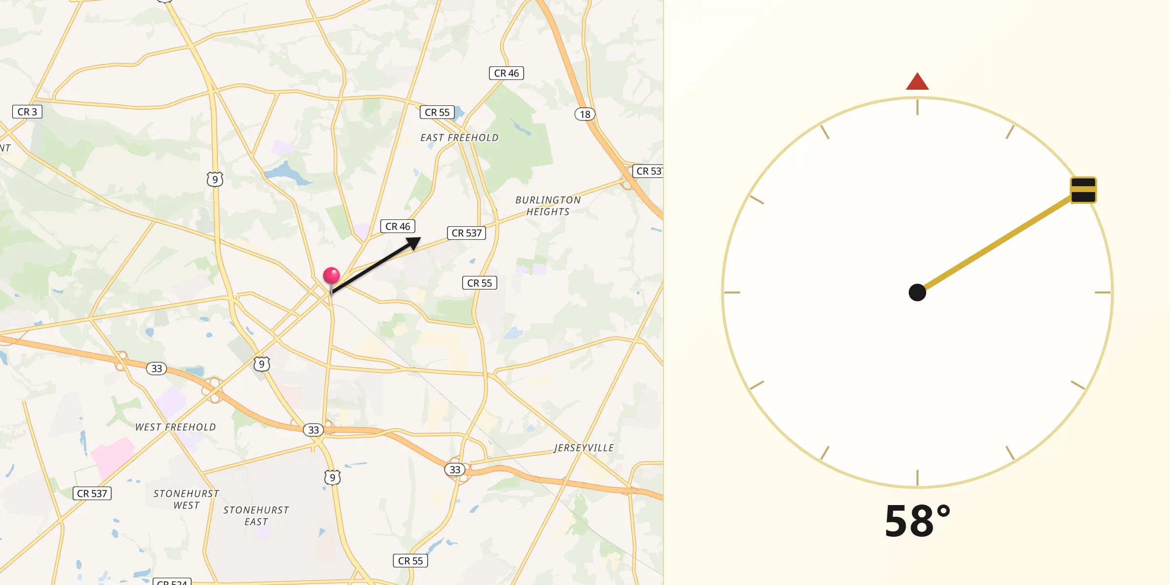 Qibla Direction from Freehold