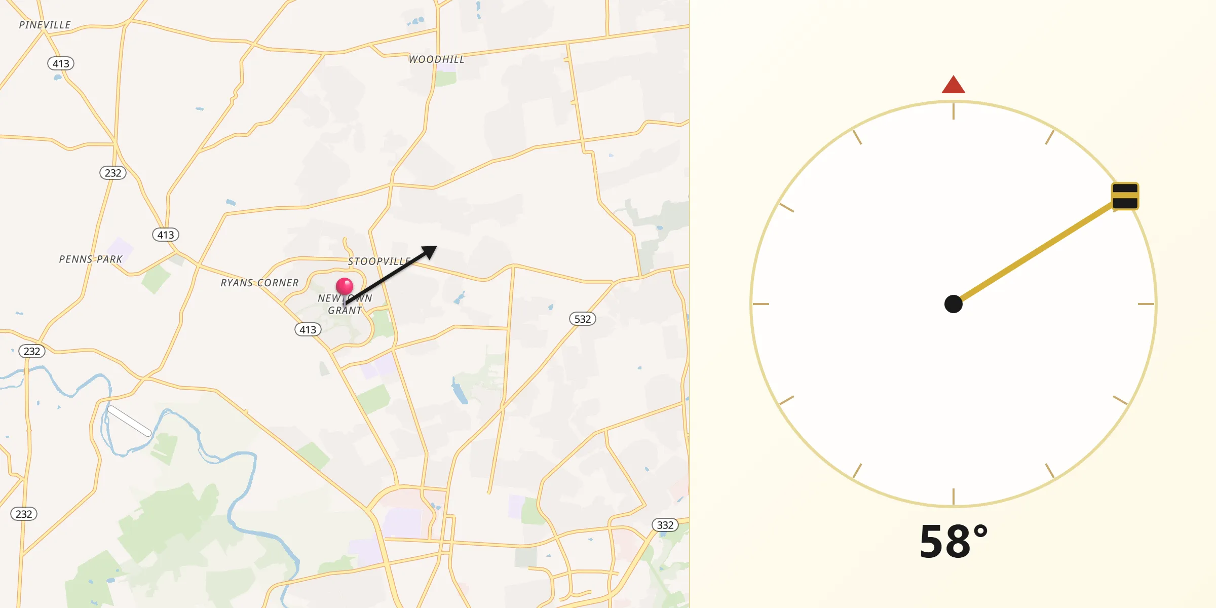 Qibla Direction from Newtown Grant