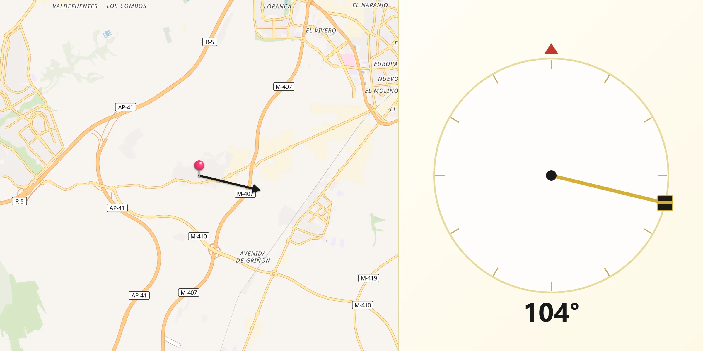 Dirección de la Qibla desde Moraleja de Enmedio
