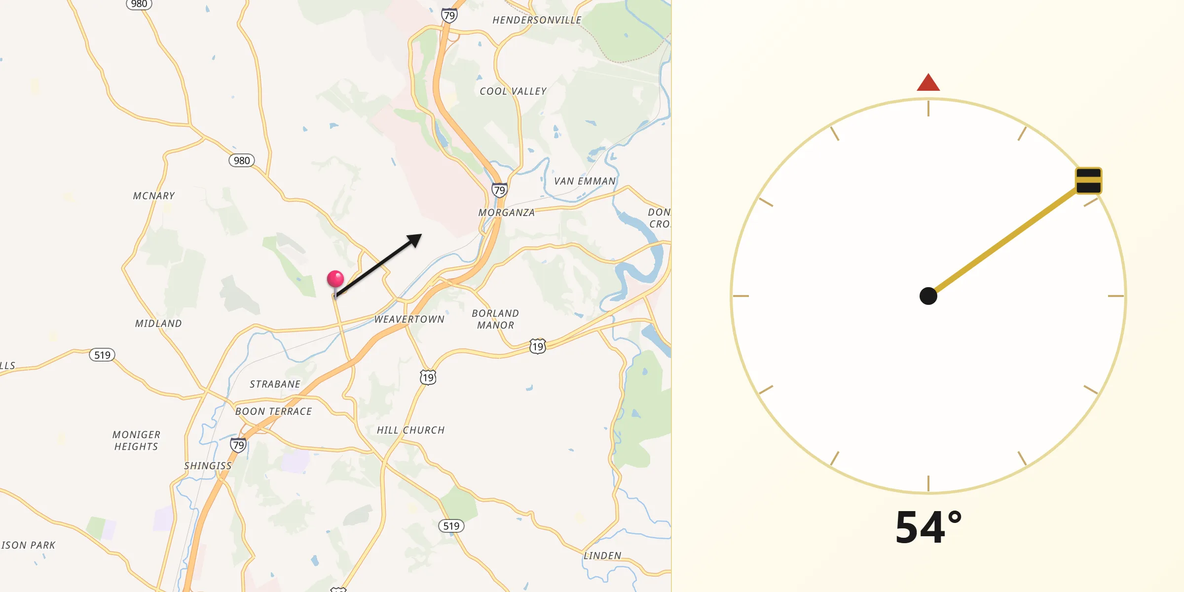 Qibla Direction from Canonsburg
