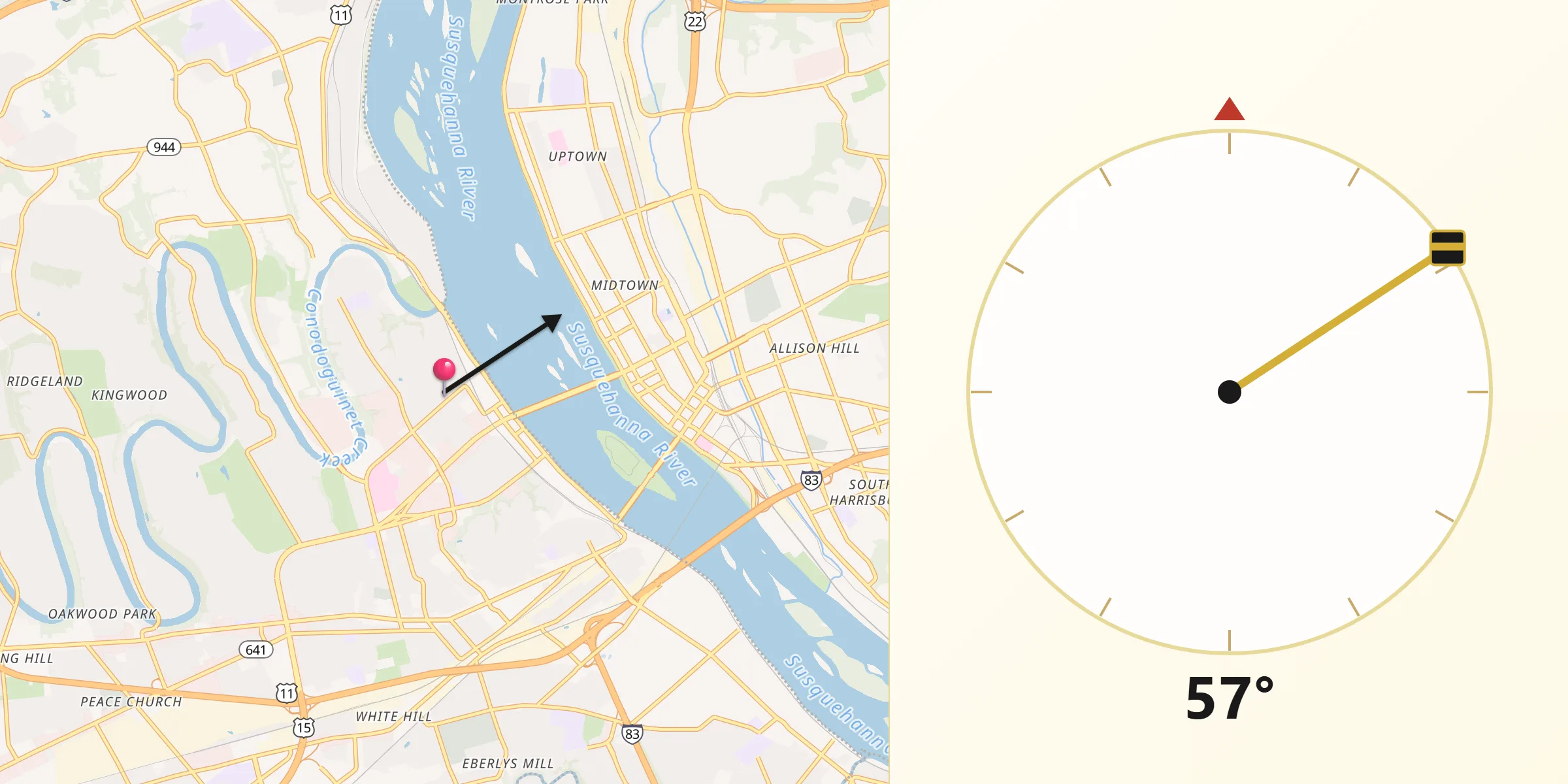 Qibla Direction from Wormleysburg