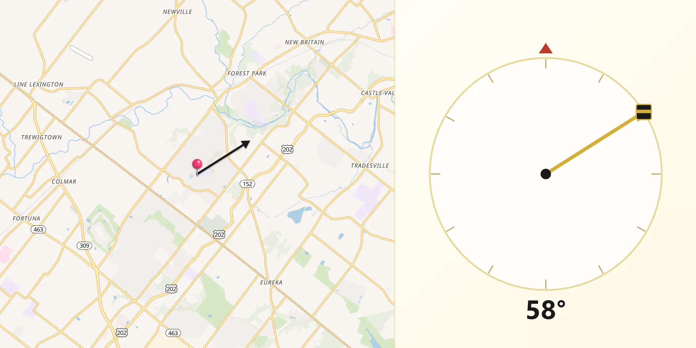 Qibla Direction from Brittany Farms-Highlands