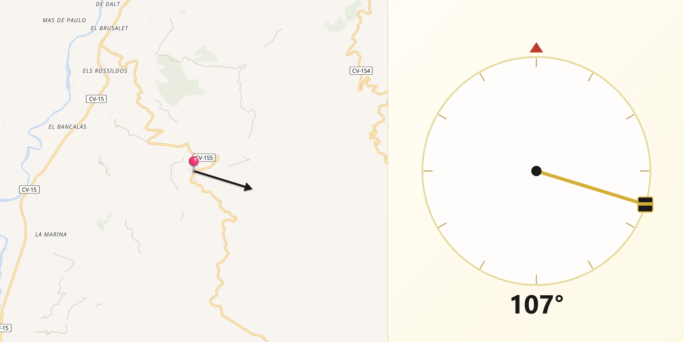 Dirección de la Qibla desde Sierra Engarcerán