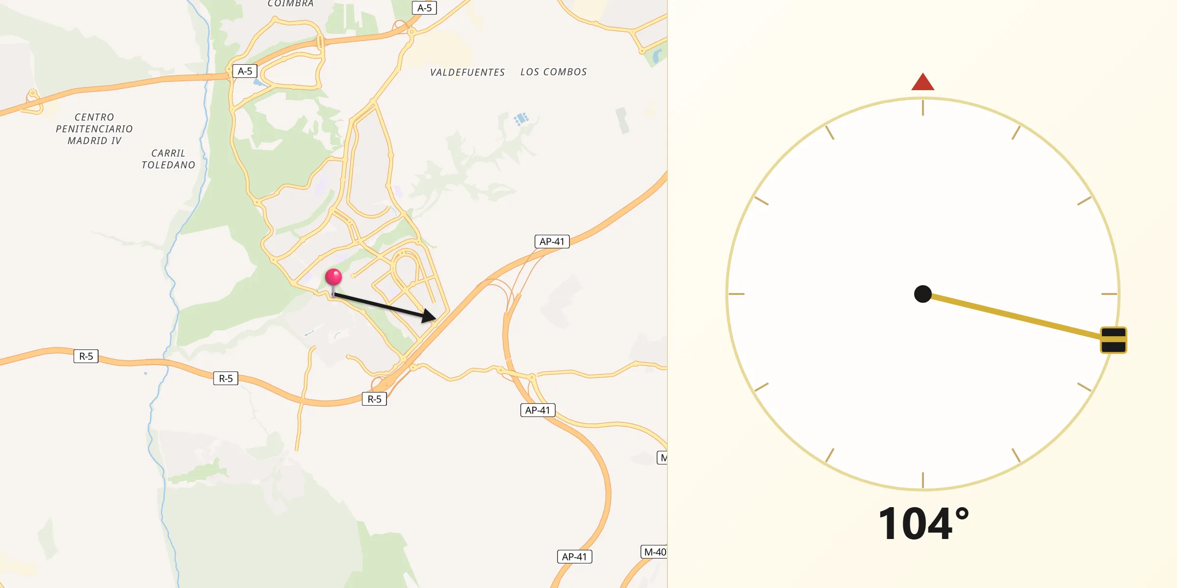 Dirección de la Qibla desde Arroyomolinos