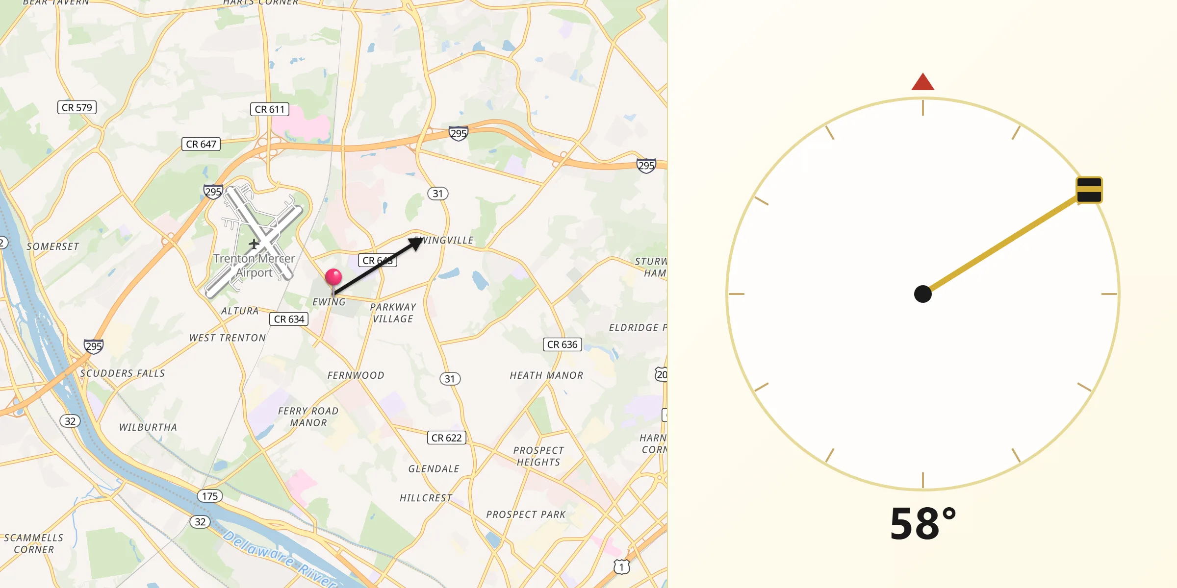 Qibla Direction from Ewing