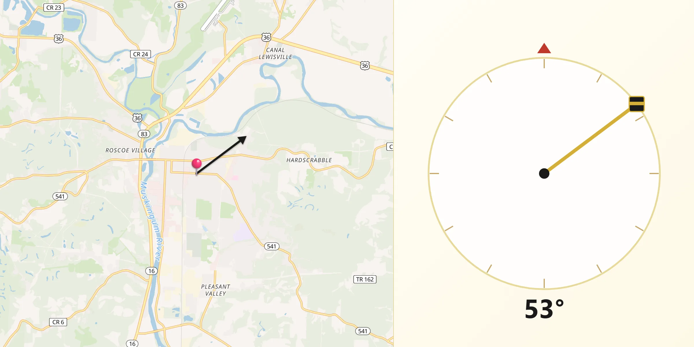 Qibla Direction from Coshocton