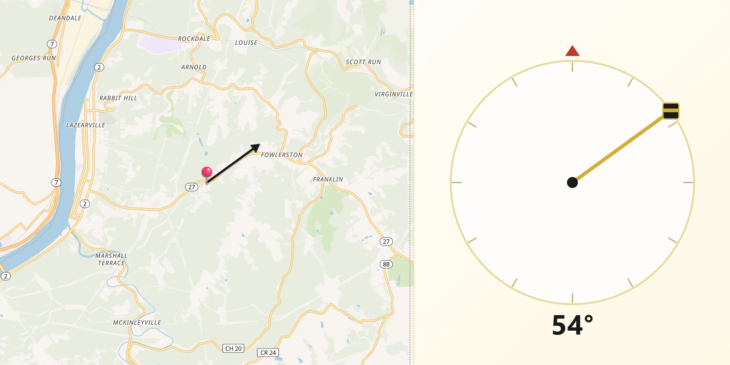 Qibla Direction from Brooke