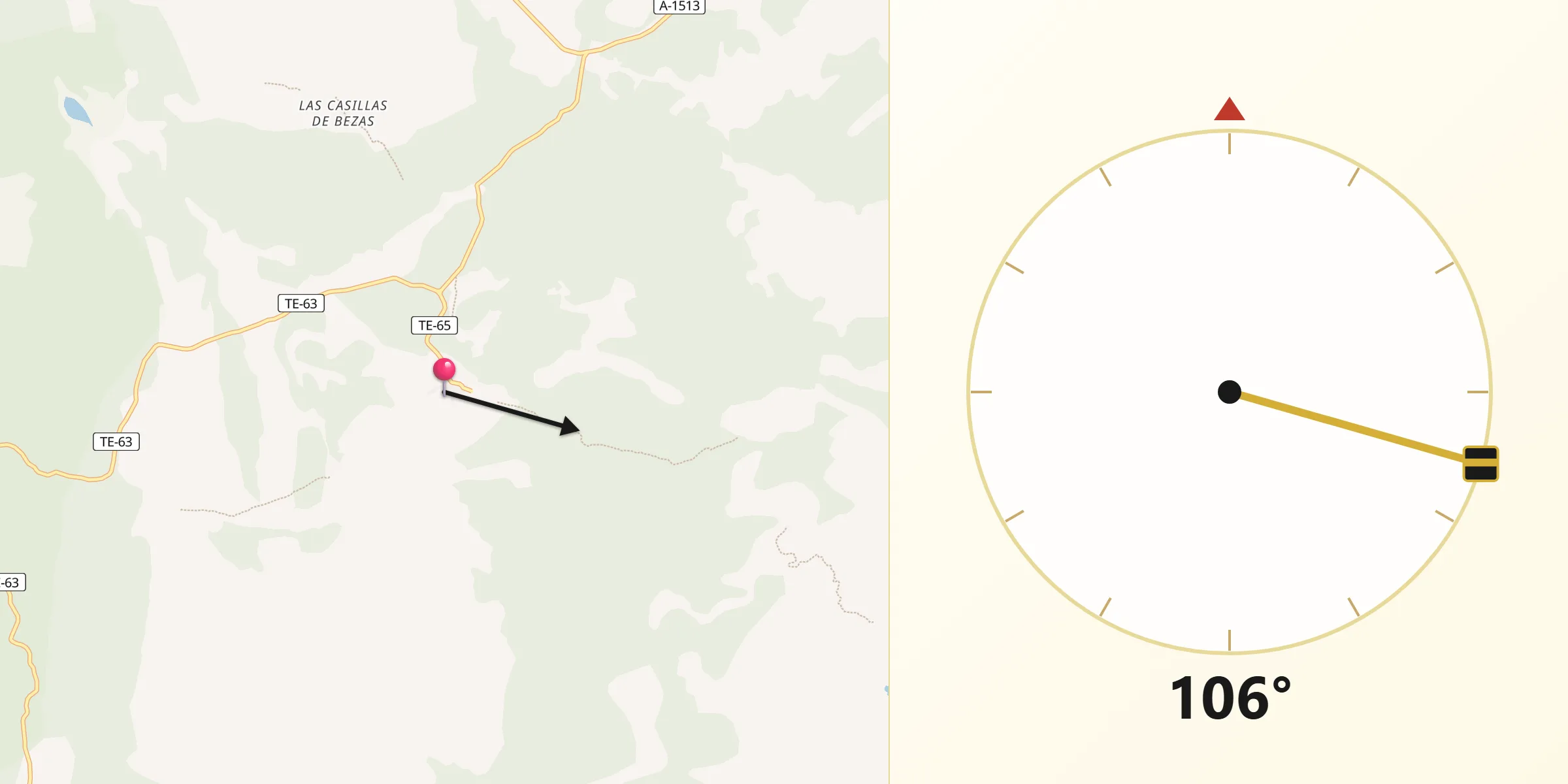 Dirección de la Qibla desde Rubiales