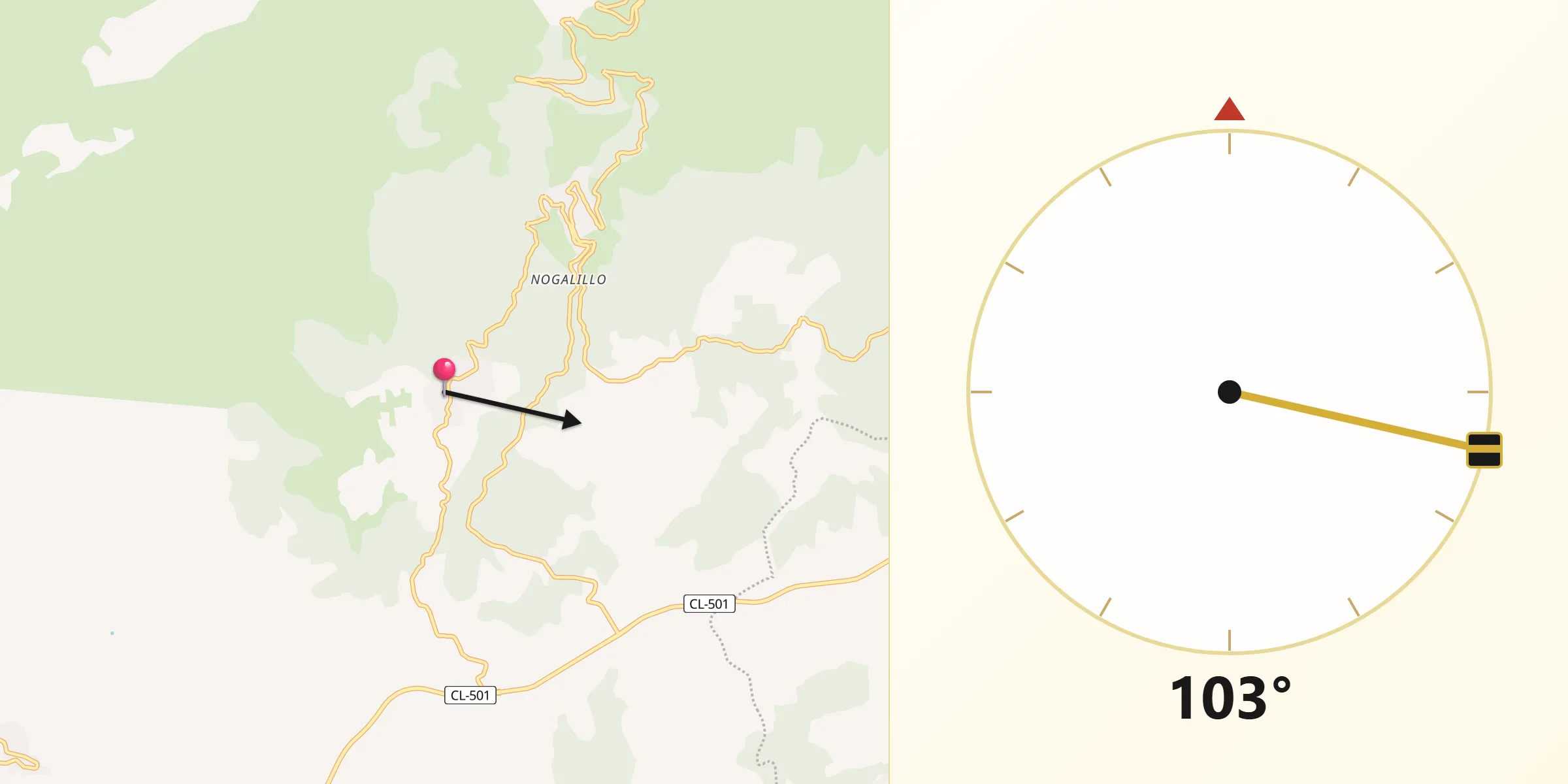 Dirección de la Qibla desde Gavilanes