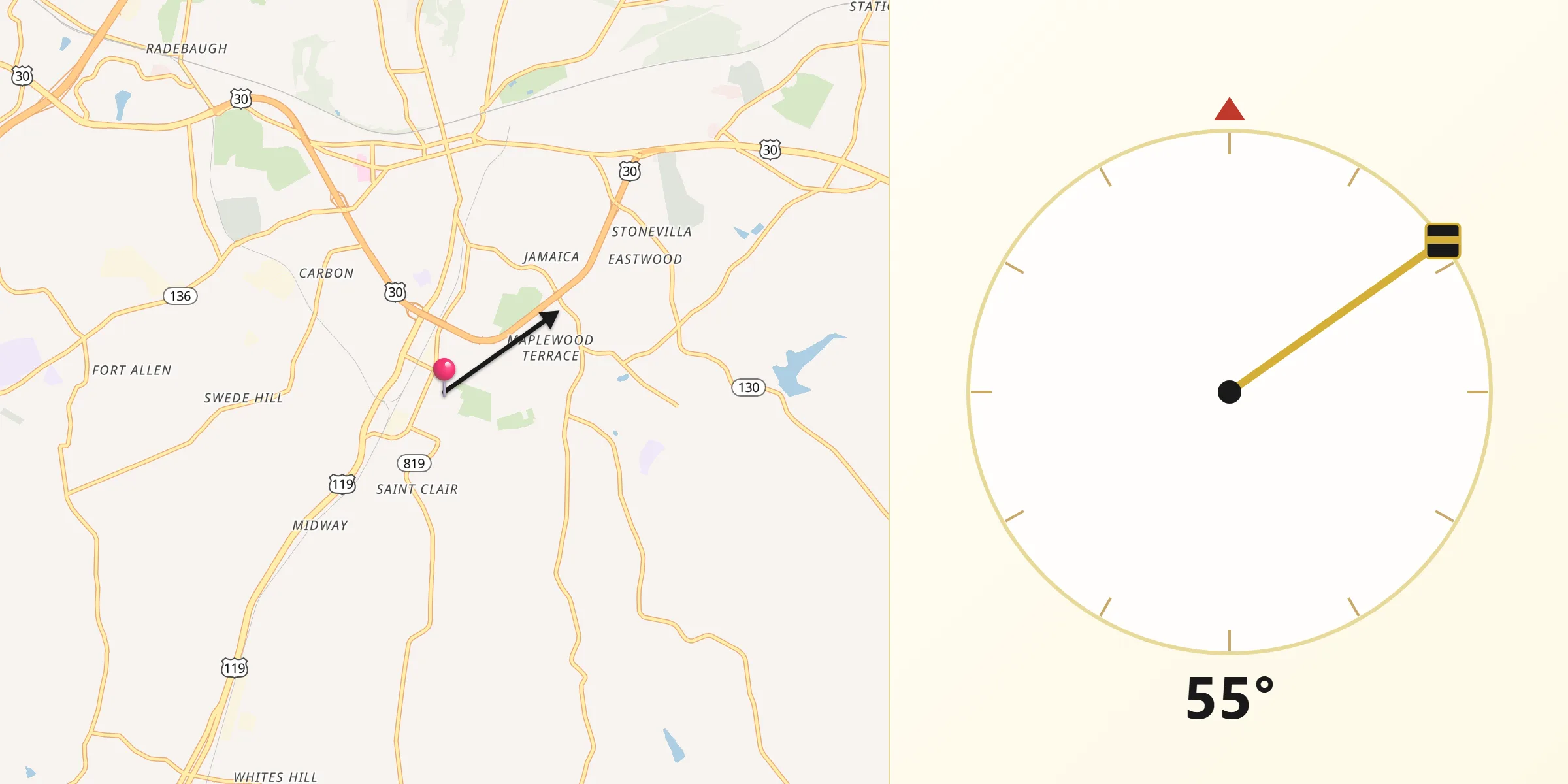 Qibla Direction from South Greensburg