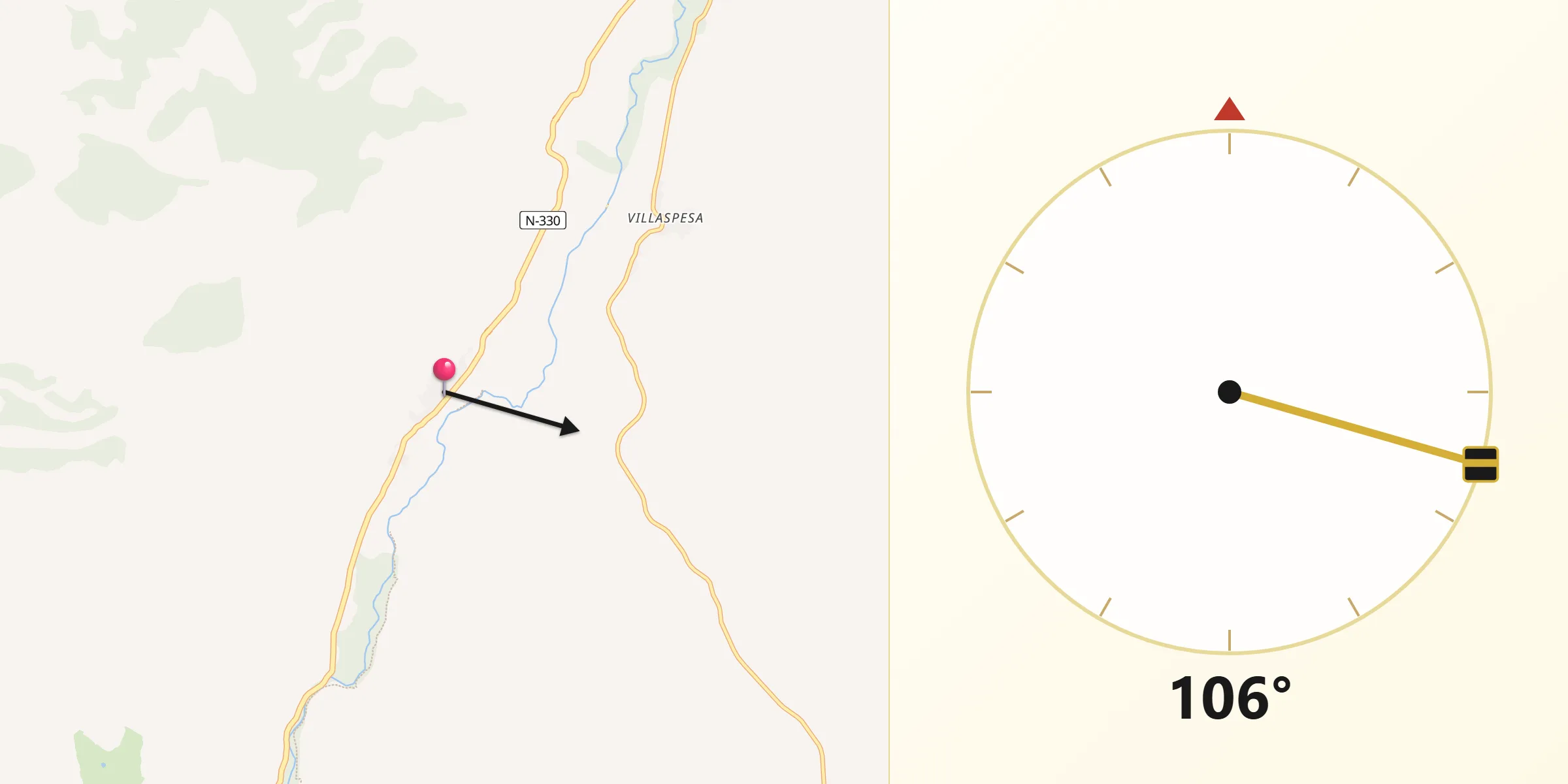 Dirección de la Qibla desde Villastar