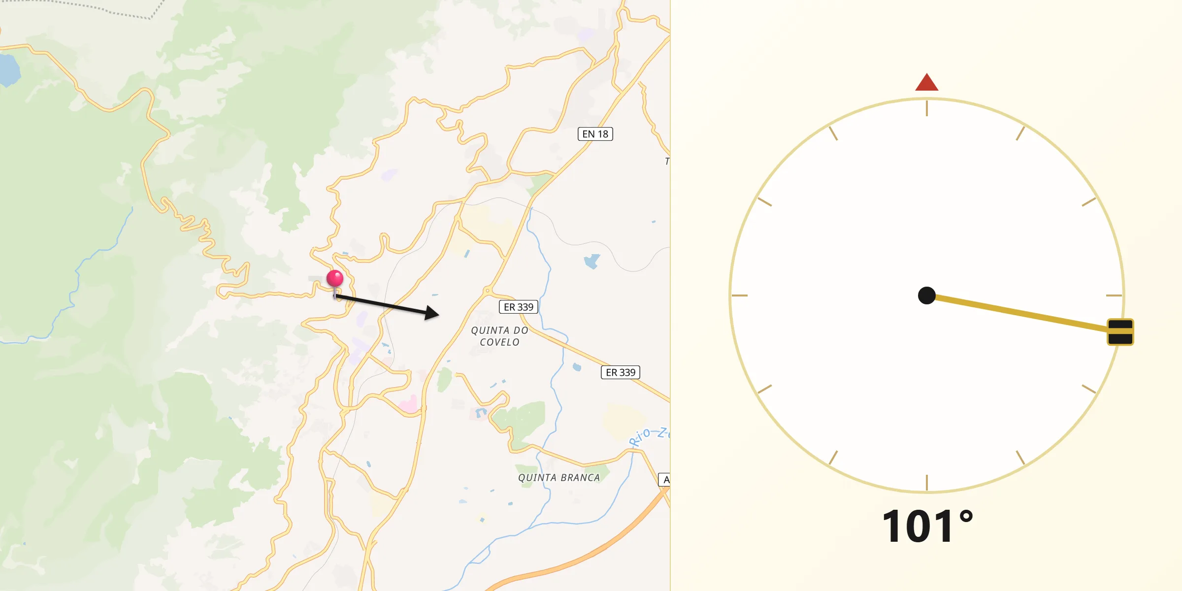 Direção da Qibla a partir de Covilhã