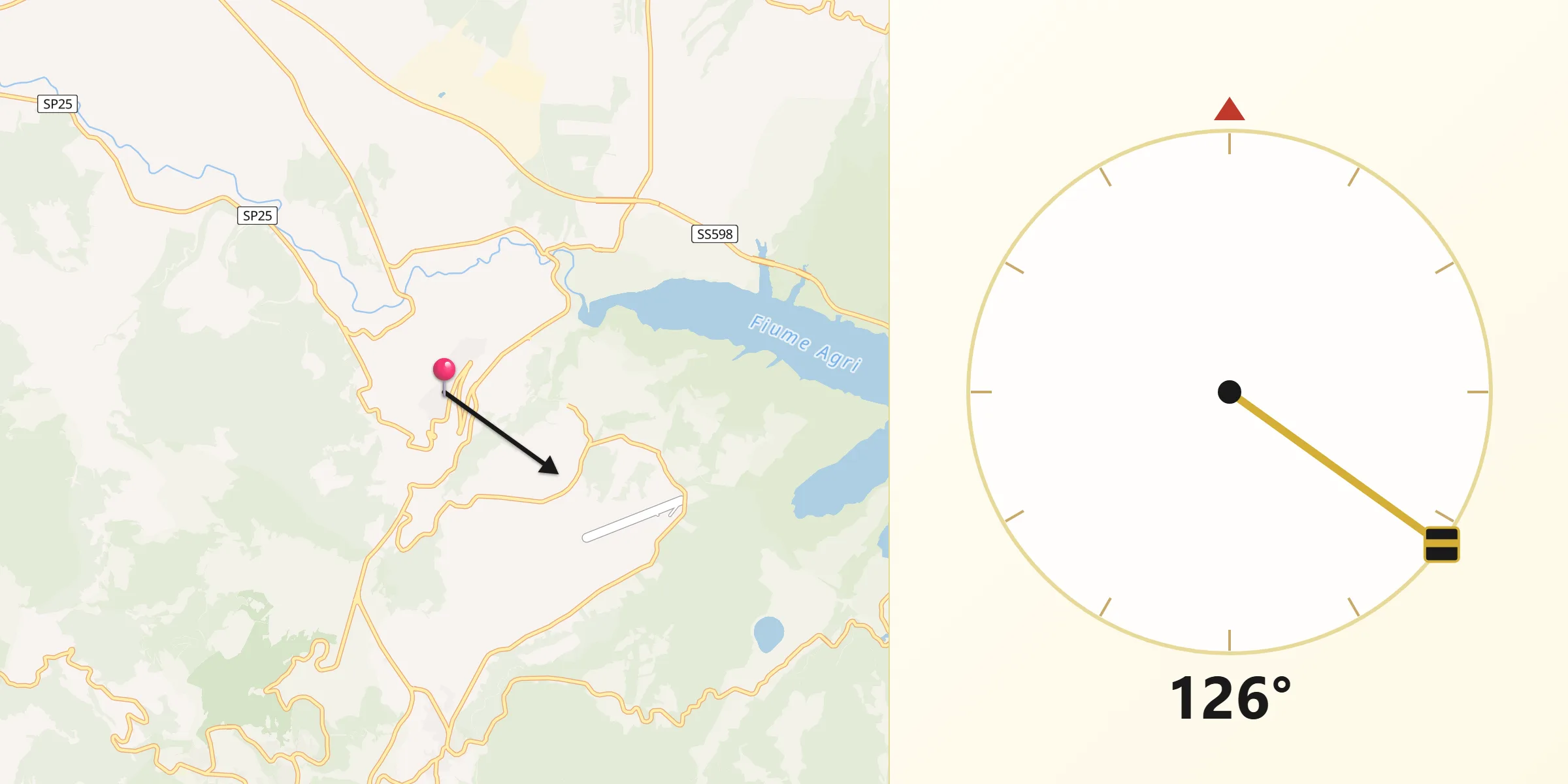 Direzione della Qibla da Grumento Nova