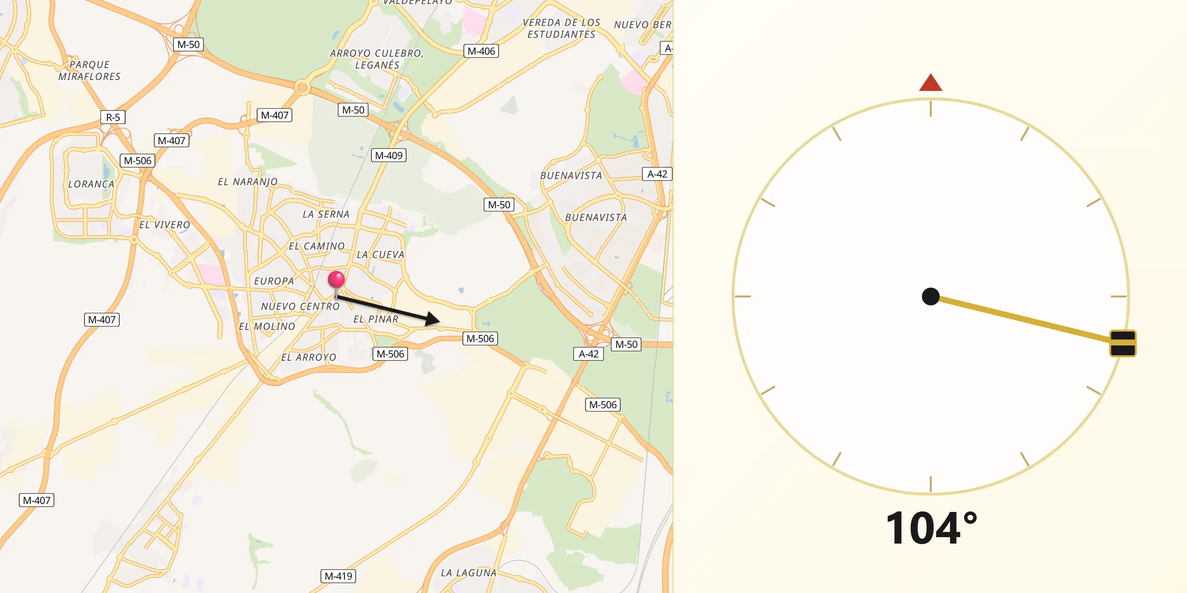 Direção da Qibla a partir de Fuenlabrada
