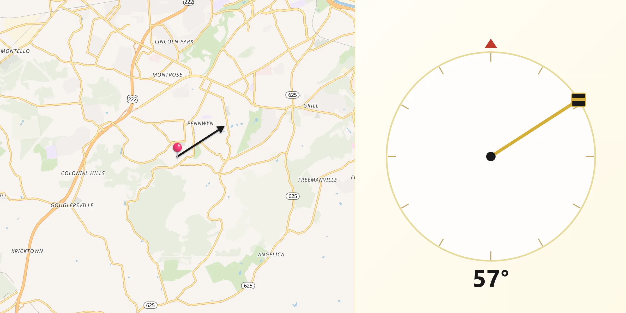 Qibla Direction from Mohnton